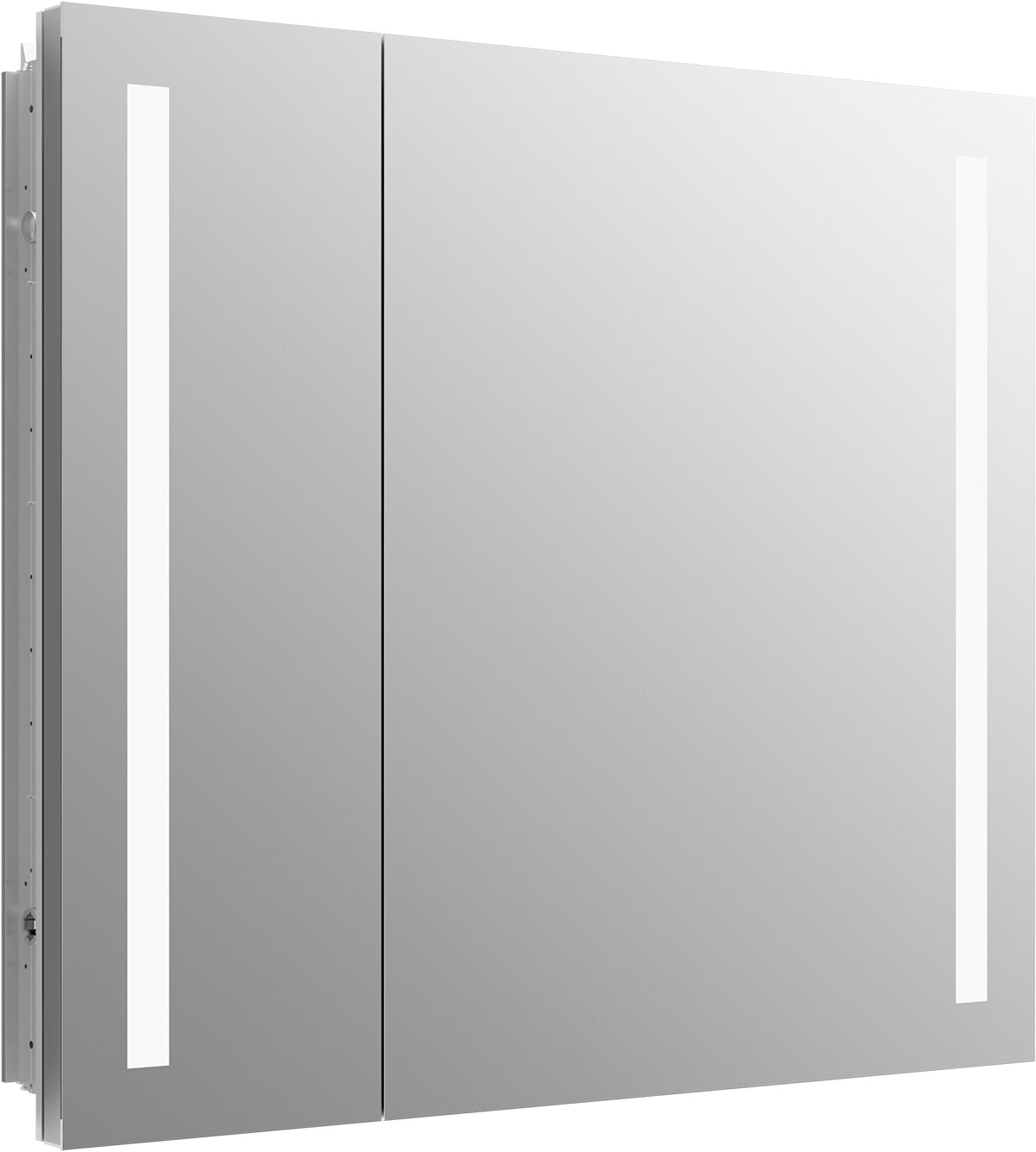  K-99009-TLC-NA Verdera 34-in x 30-in Lighted LED Surface/Recessed Mount Aluminum Mirrored Rectangle Soft Close Medicine Cabinet with Outlet