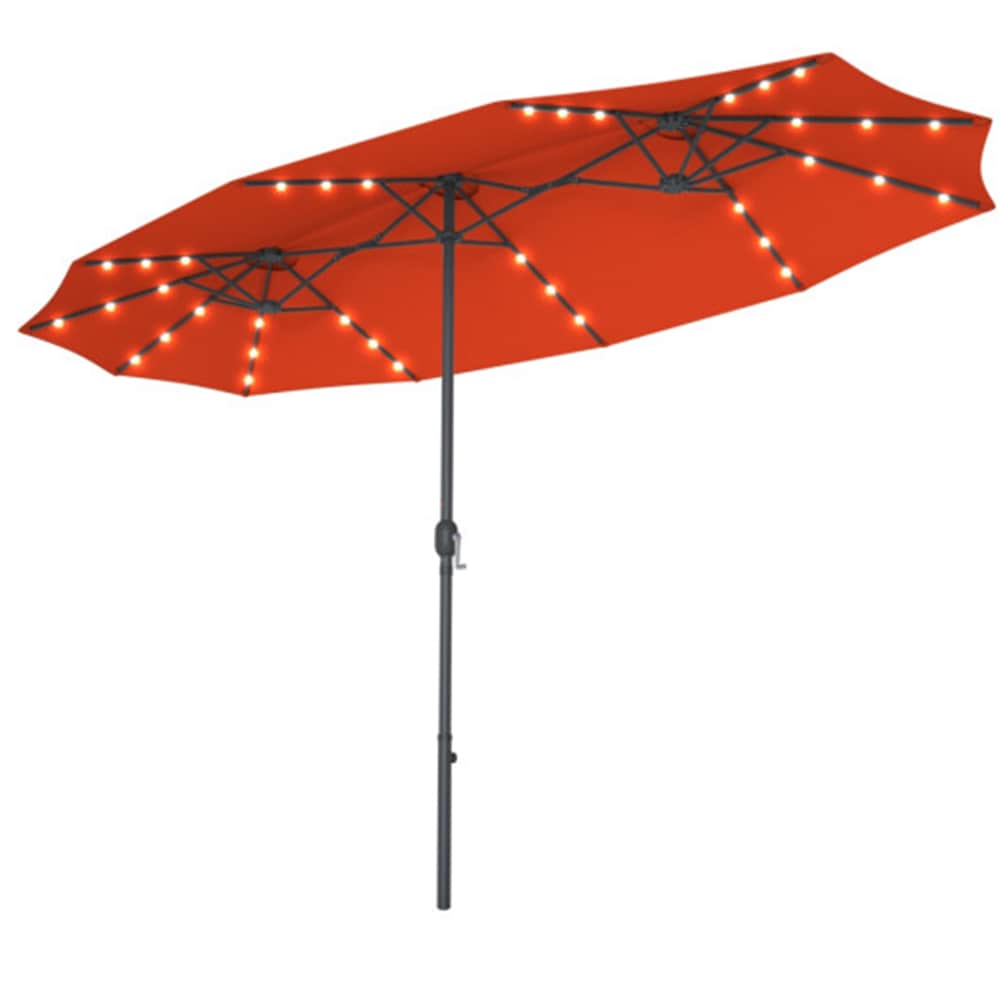 LIVIZA DOJ70784OR 15-ft Steel Orange Market Patio Umbrella with Lights and