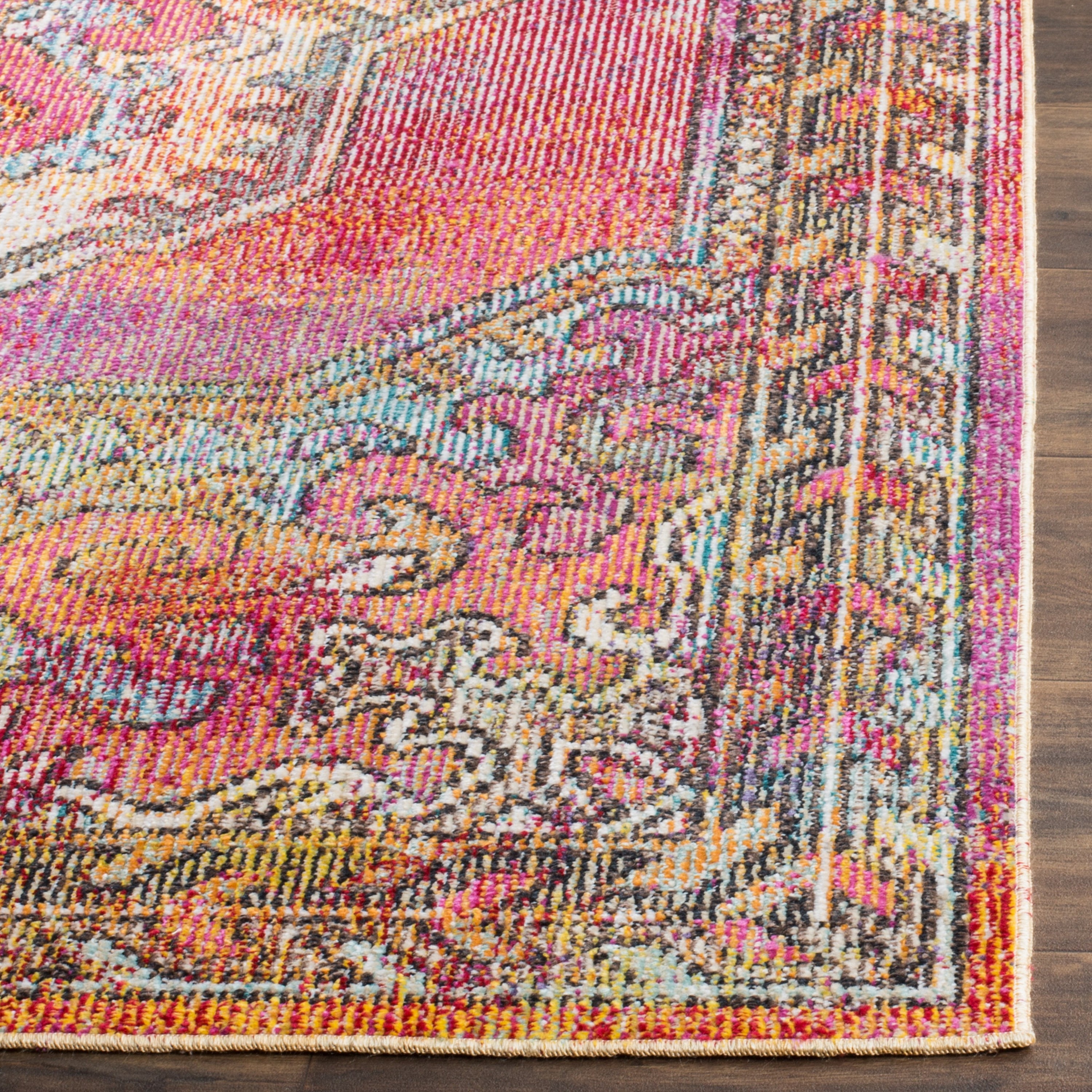 Colorful Low Pile Bohemian Floral Area Rug