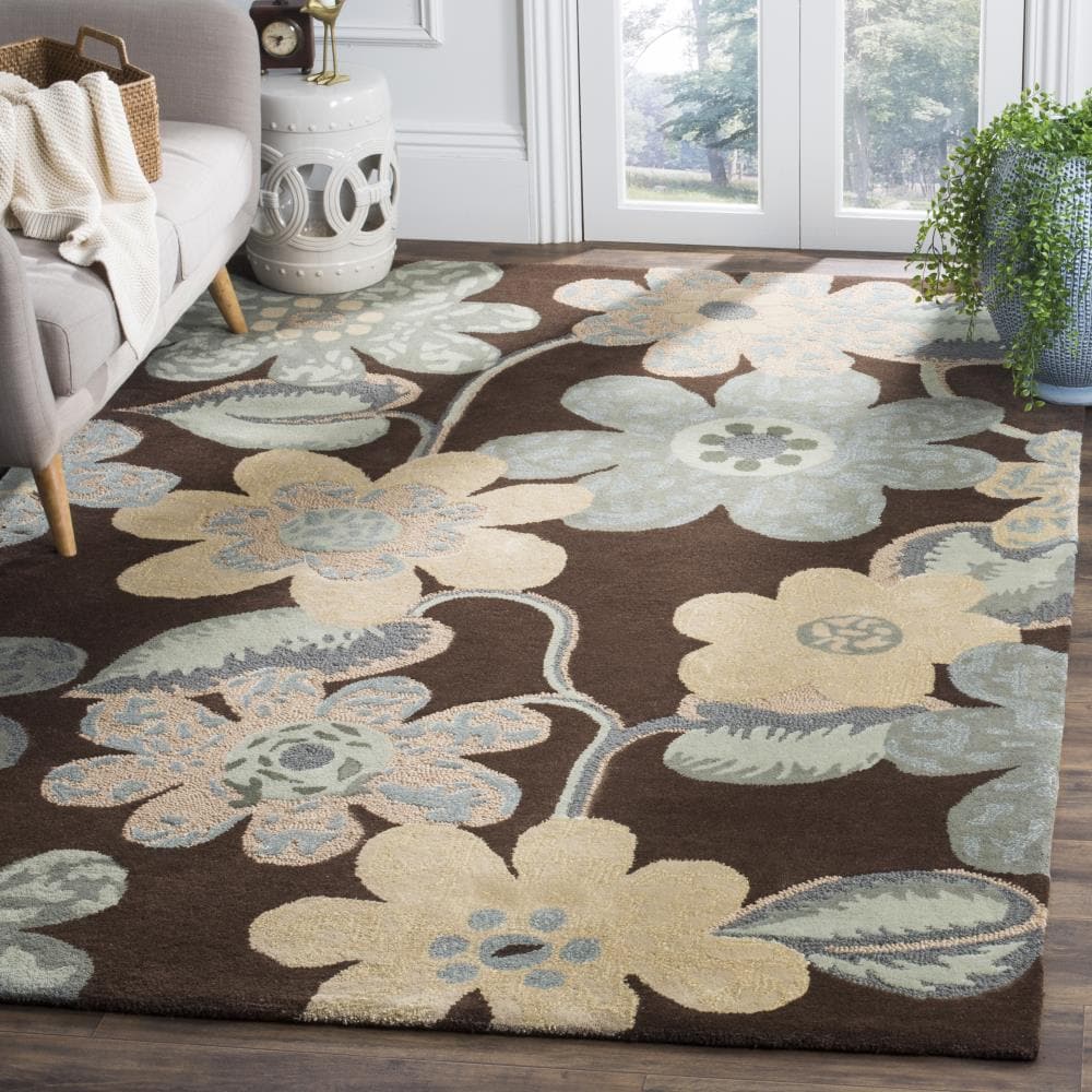 Bella Hand-Tufted Wool Square Area Rug in Brown, 5' x 5'