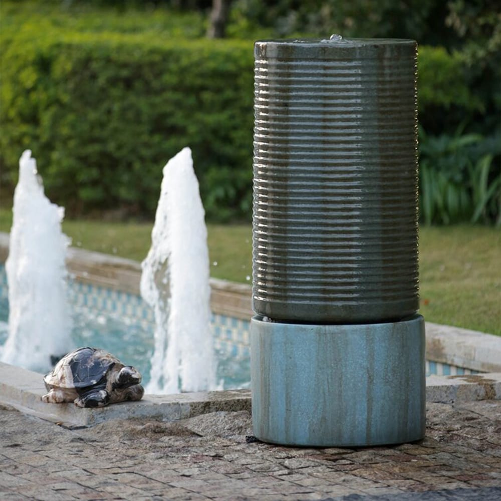 ZAKLOOP XU2078S00002 43.3-in H Cement Tiered Outdoor Fountain with Birdbath Pump Included
