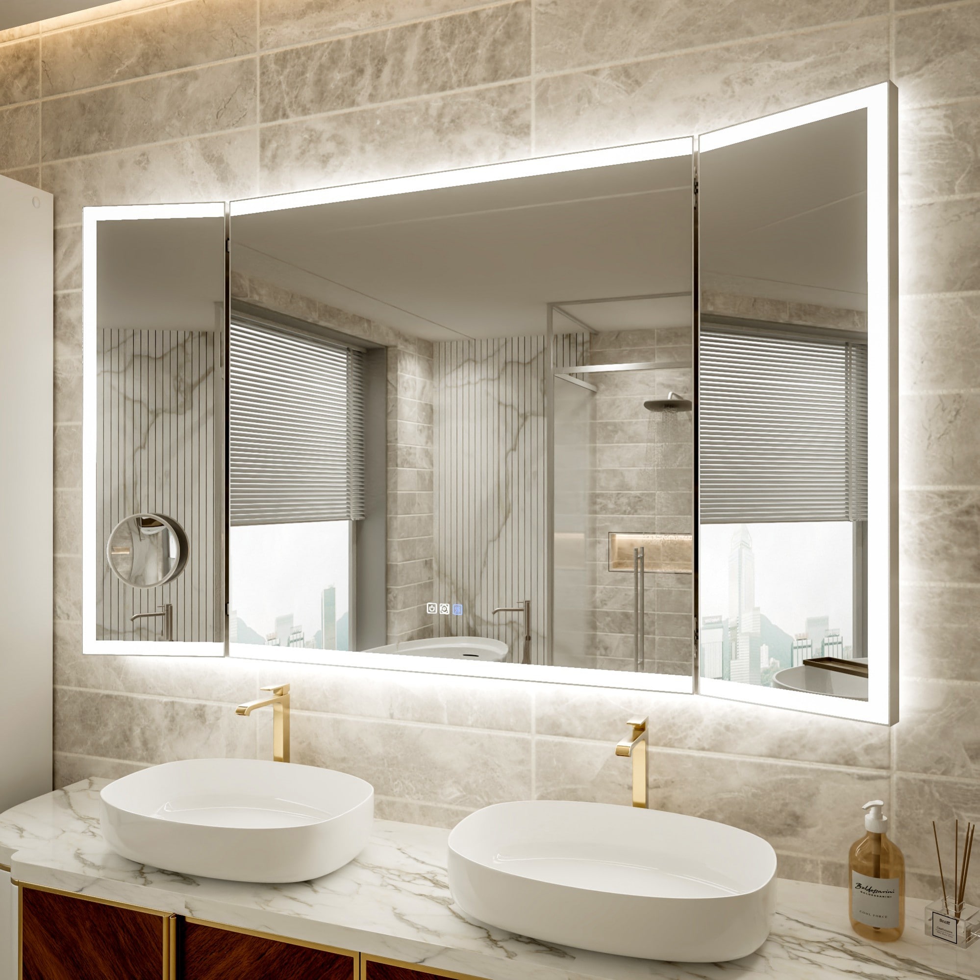 LIVIZA 60-in W x 36-in H Rectangle Silver Polished Frameless Lighted Vanity Mirror