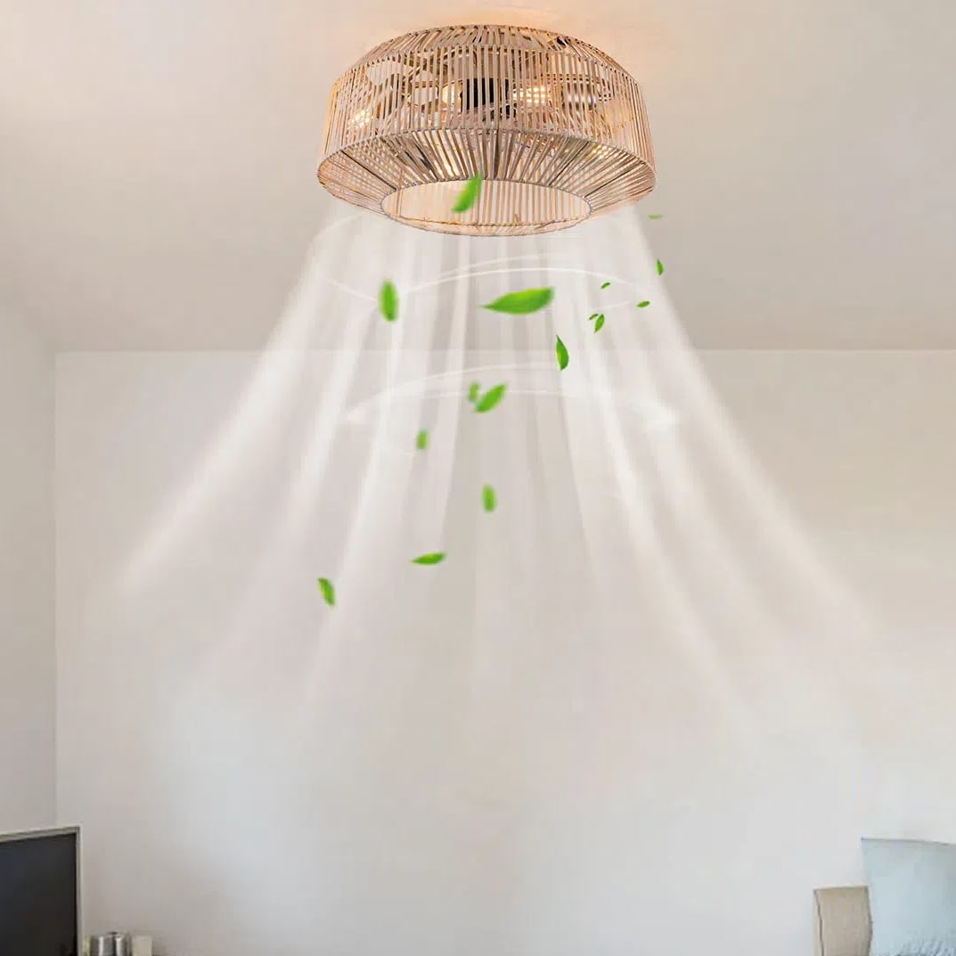 Oukaning JZUCOD8S99HCX 18.5-in Flush Mount Hemp Rope with ABS Blades Fandelier Ceiling Fan Light Kit Compatible - Remote Included ( 5 -Blade )