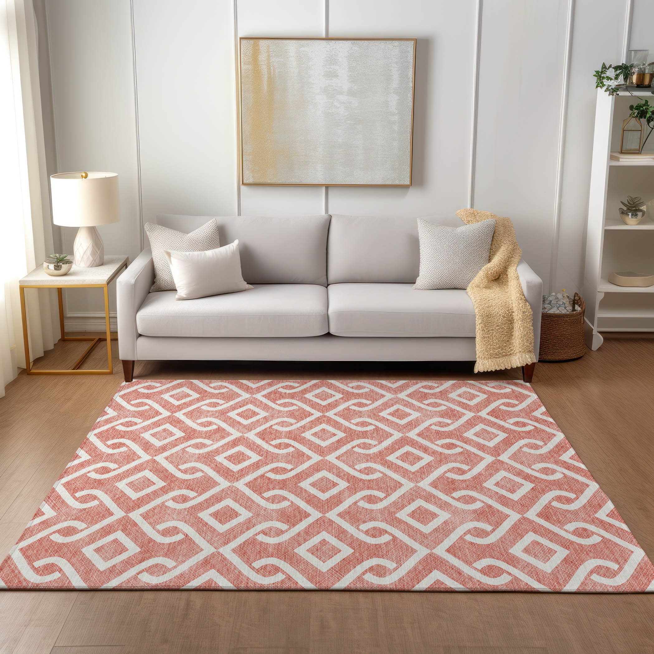 Addison Rugs ACN621SM8X10 Chantille ACN621SM 8 x 10 (ft) Polyester Salmon Rectangular Indoor/Outdoor Geometric Machine washable Area rug