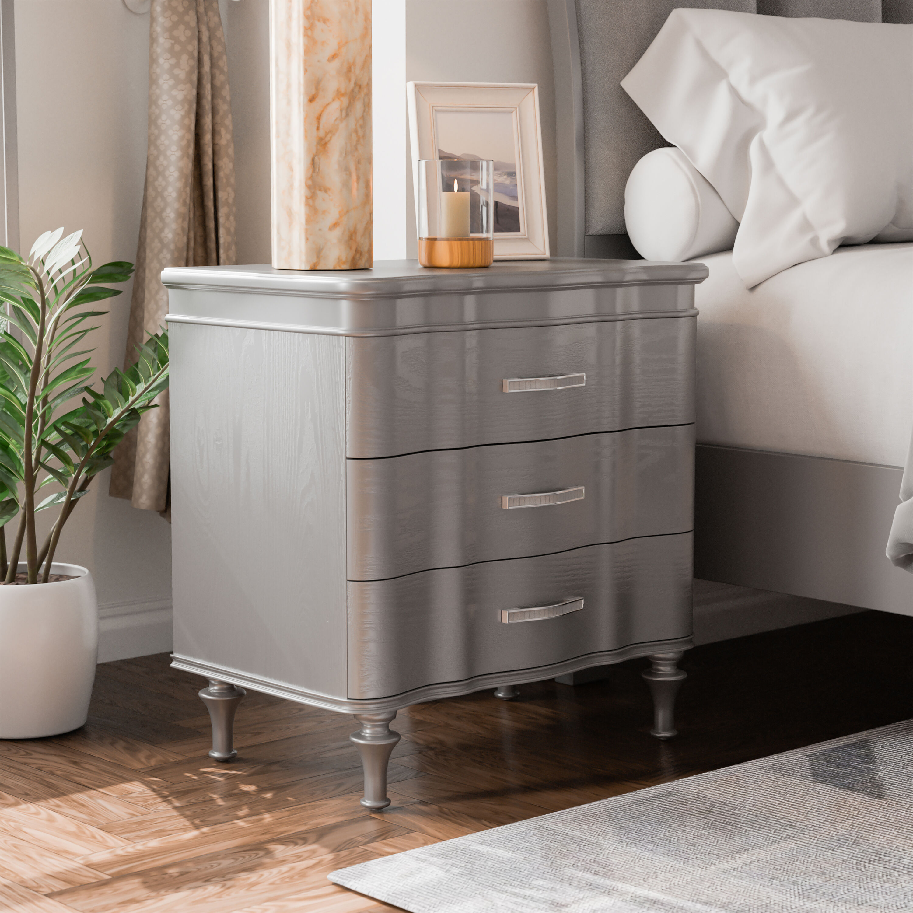 Furniture of America IDF-7416SV-N Seabliss Silver Nightstand