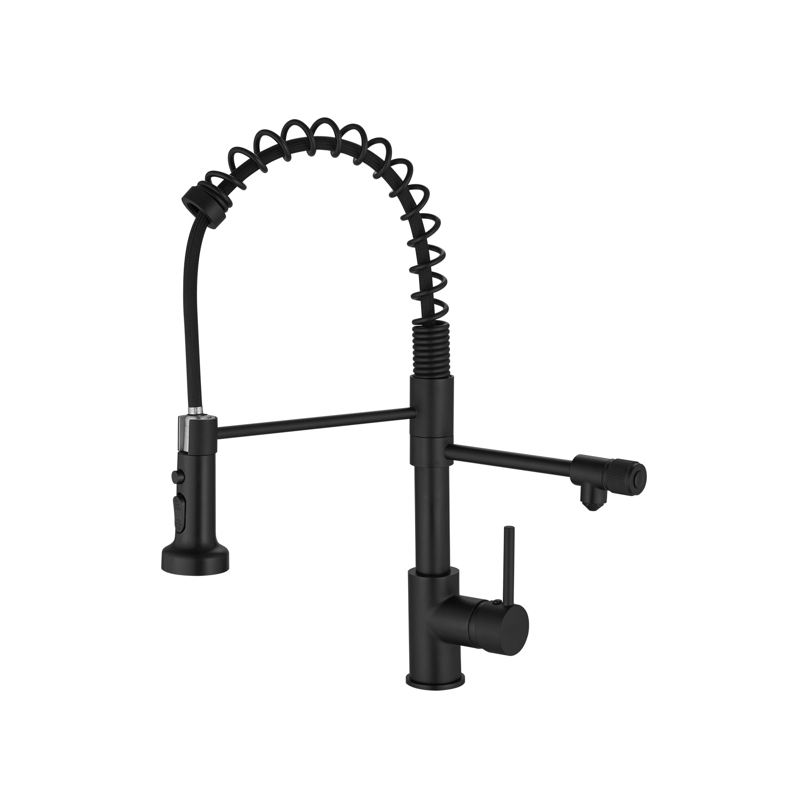 Flynama XY-H-2223B-2P Matte Black Single Handle Deck-mount Pull-down Kitchen Faucet with Sprayer