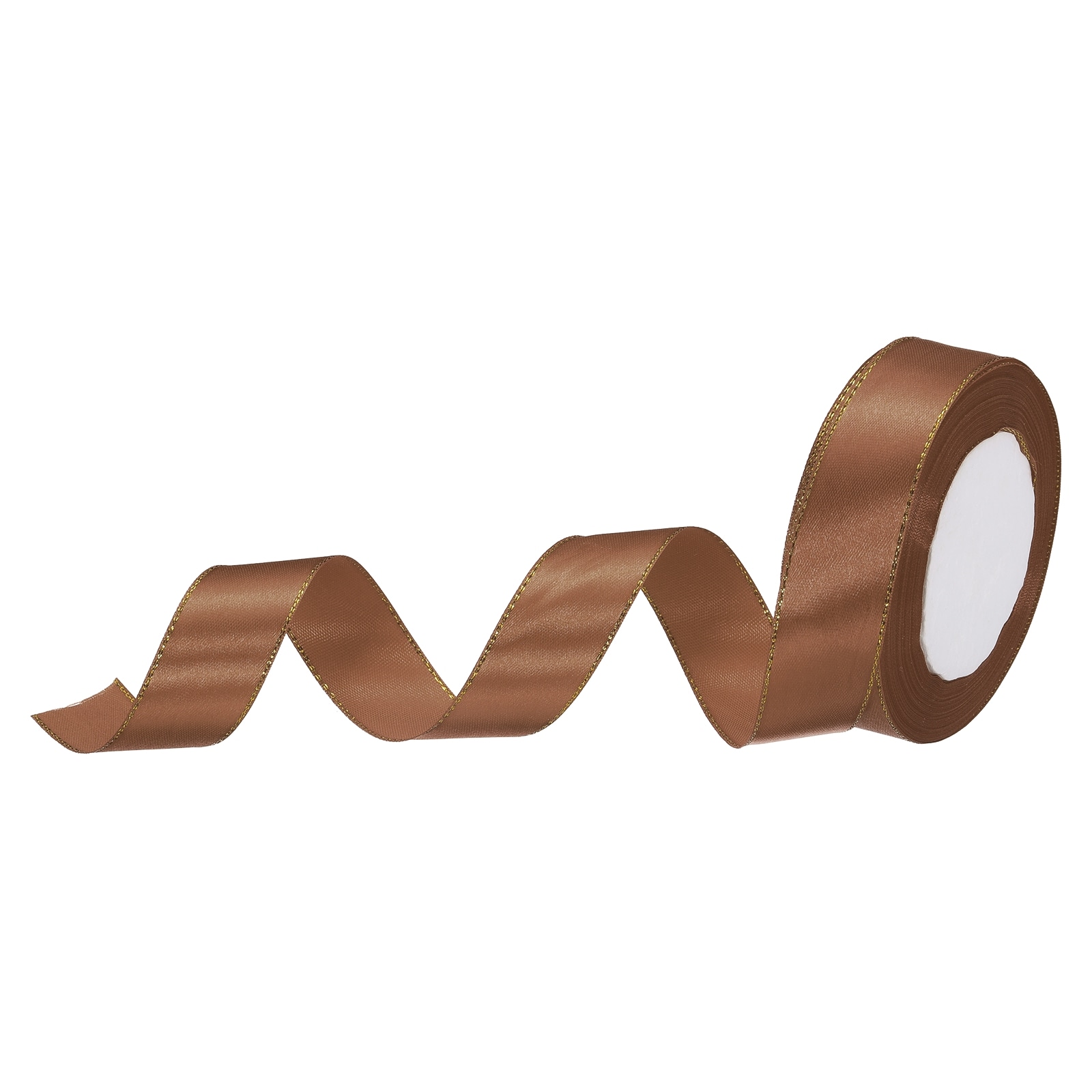 Unique Bargains 1 Inch 25 Yard Wide Satin Ribbon with Gold Edges Border Grosgrain Fabric Ribbon for Gift Wrapping Wedding Bouquet Brown