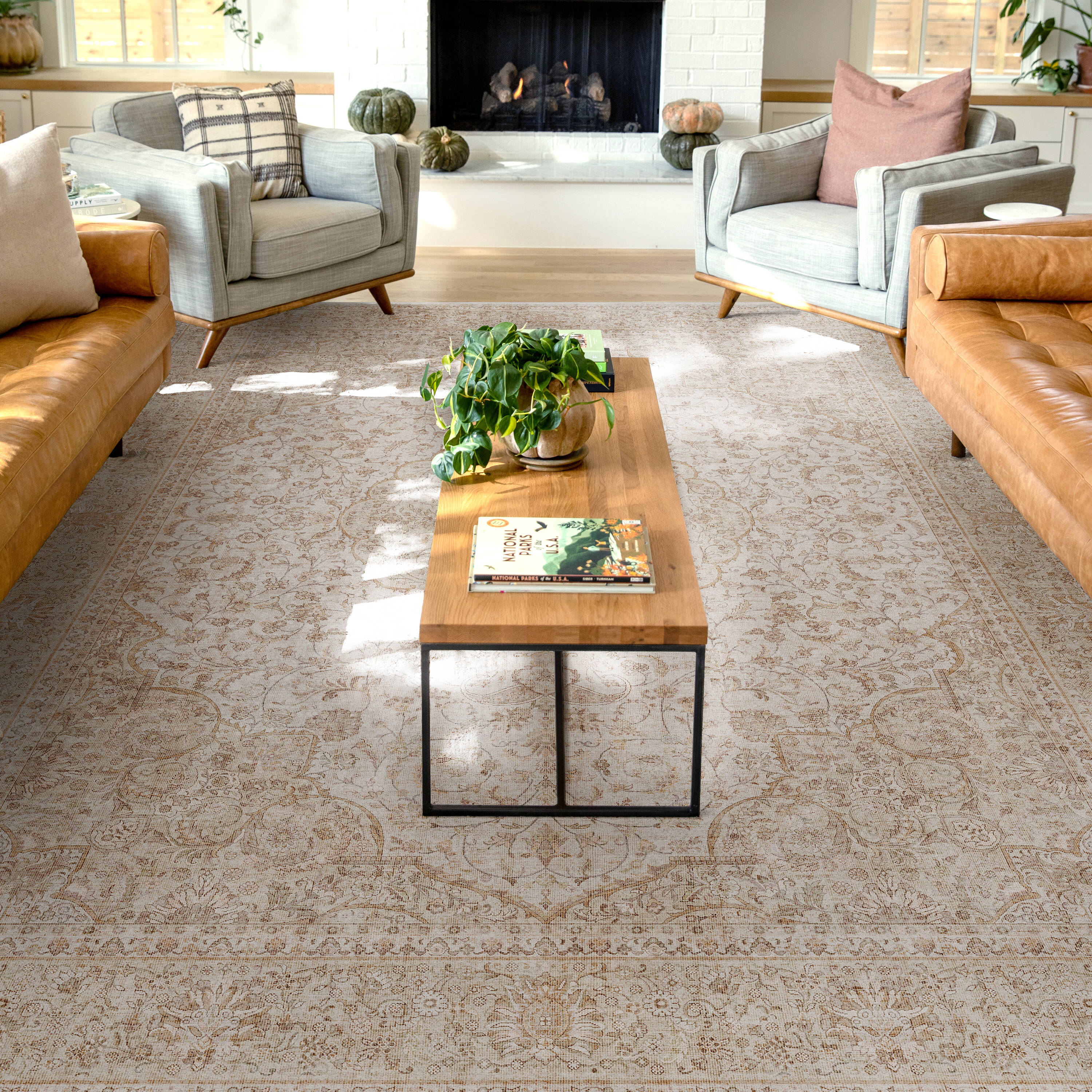 Well Woven W-AS-05A-7 Asha 8 x 10 (ft) Flatweave Polyester Beige Rectangular Indoor Floral/Botanical Vintage Area rug