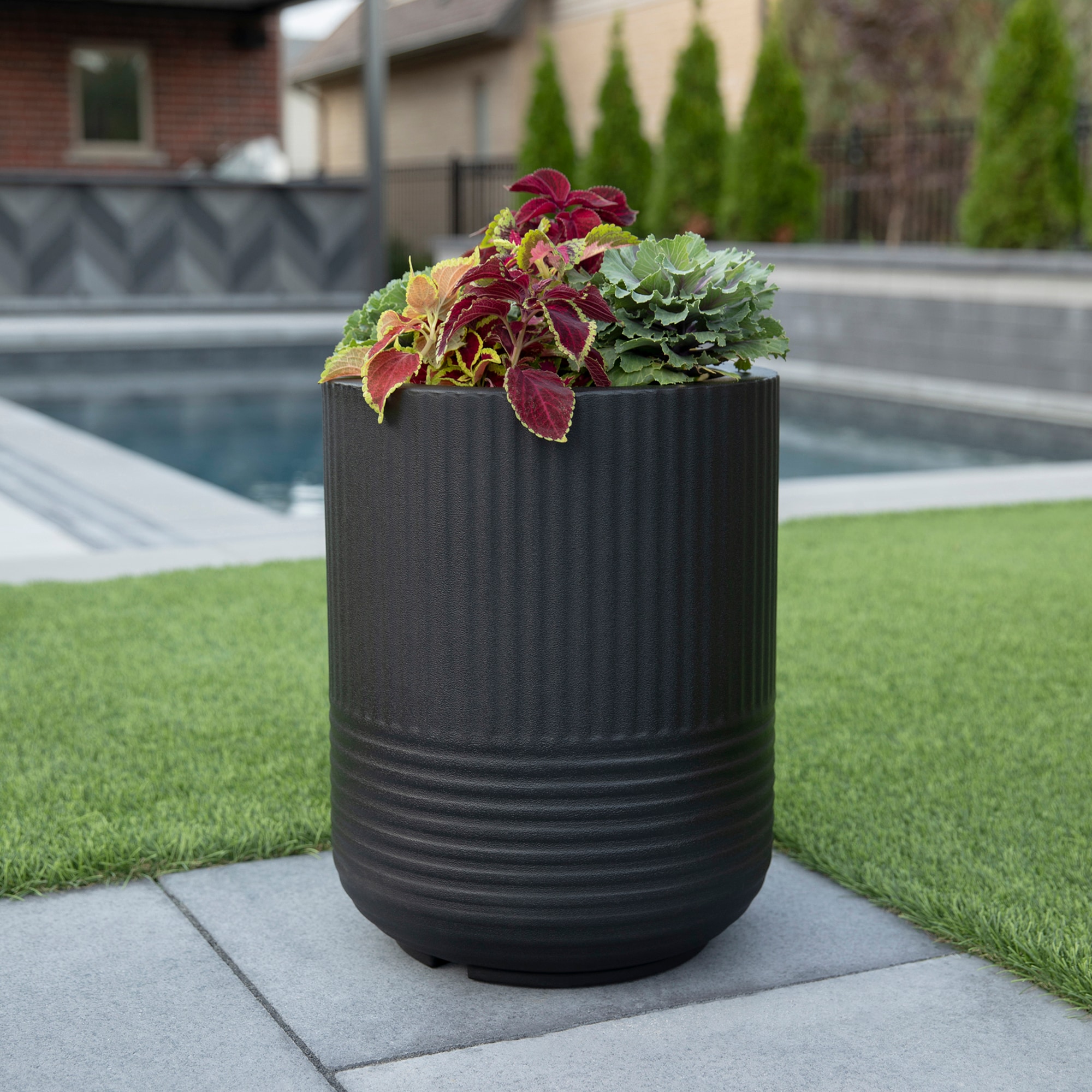 Arden 18" Black Round Self-Watering Polyethylene Planter