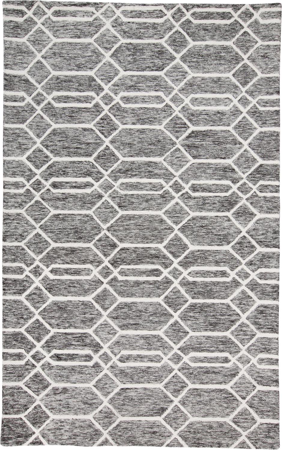 Gray and White Wool Trellis Area Rug
