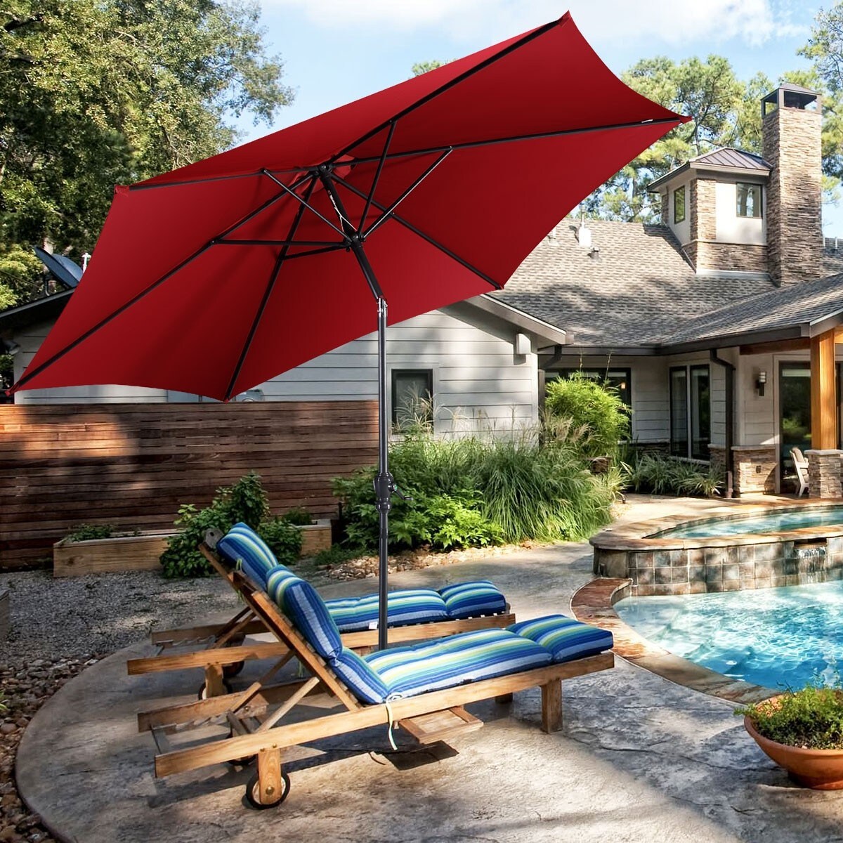 Clihome 10-ft Red Push-button Tilt Market Patio Umbrella in the Patio ...