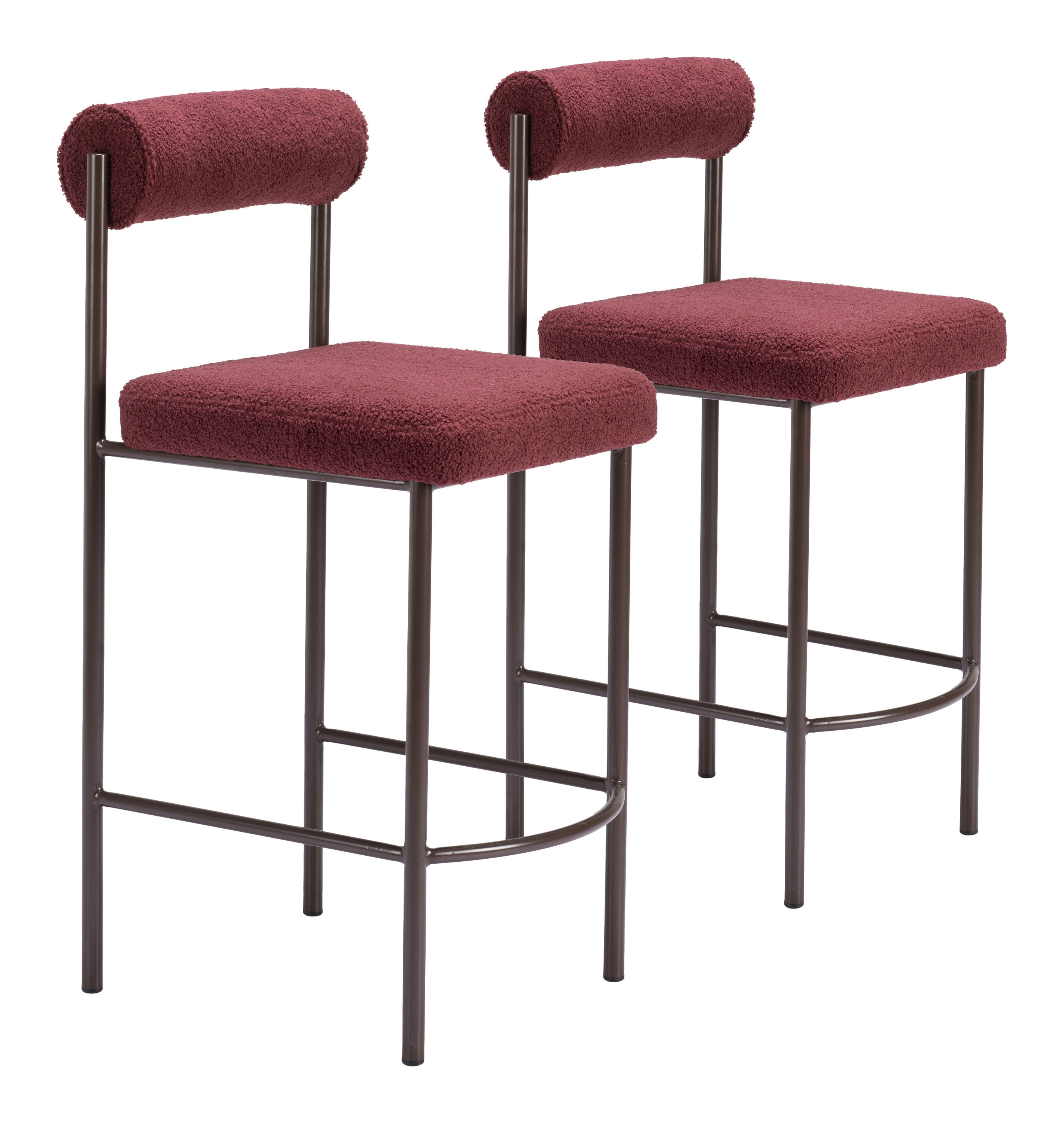 ZUO 109813 Set of 2 Red and Bronze 26-in H Counter height (24-in to 27-in) Bucket Seat Upholstered Wood Back Bar Stool Back