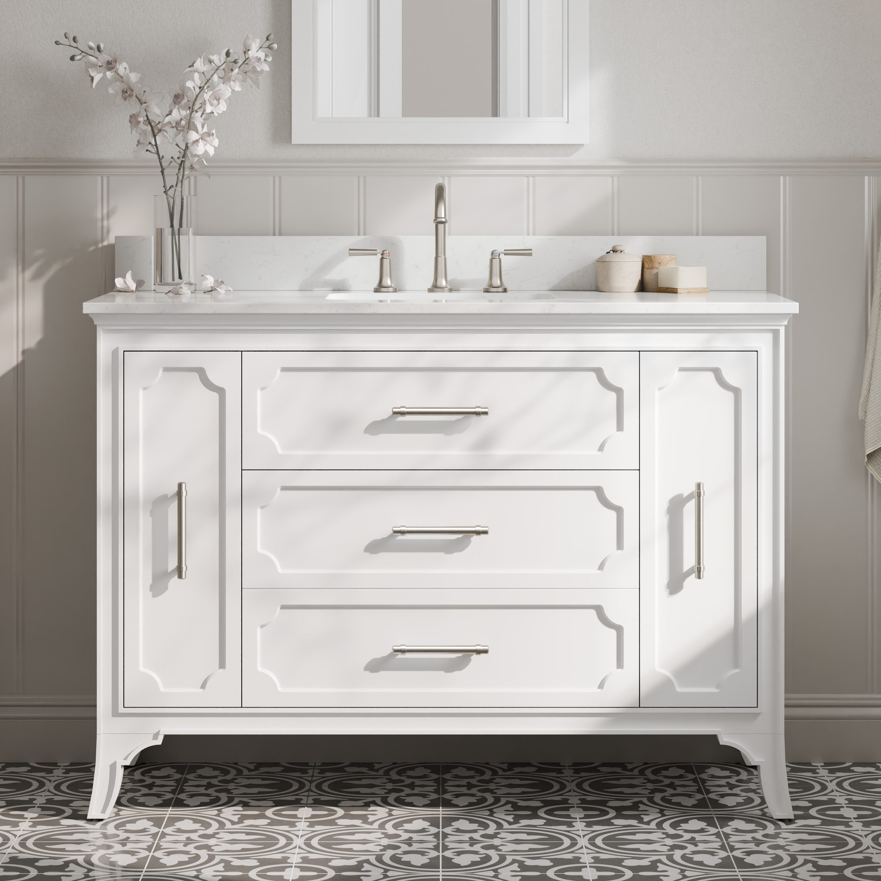 Helena 48-in Swan White Undermount Single Sink Bathroom Vanity with Carrara Engineered Marble Top | - allen + roth 1008VTC-48-201-925UR