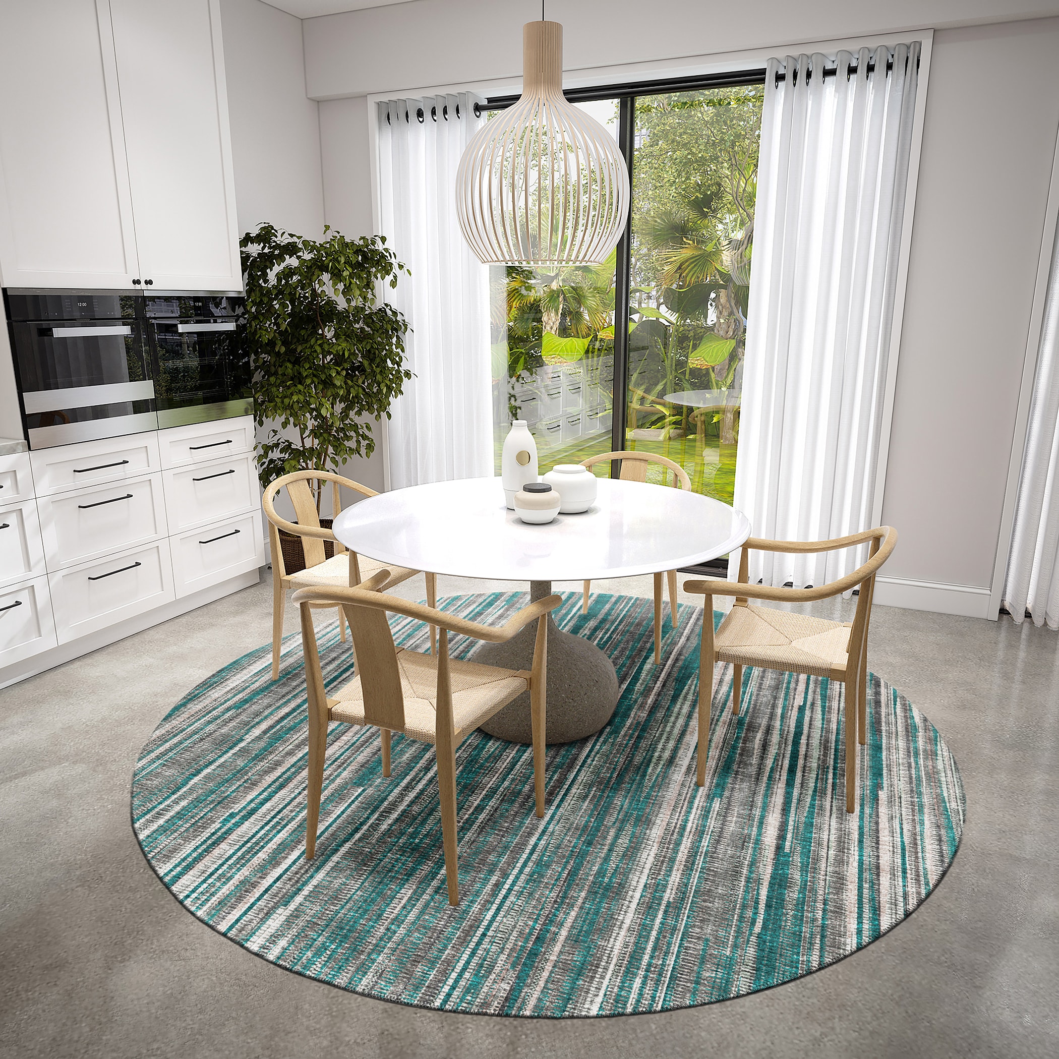 Peacock Stripe Flat Woven Round Synthetic Rug, 8' x 8'