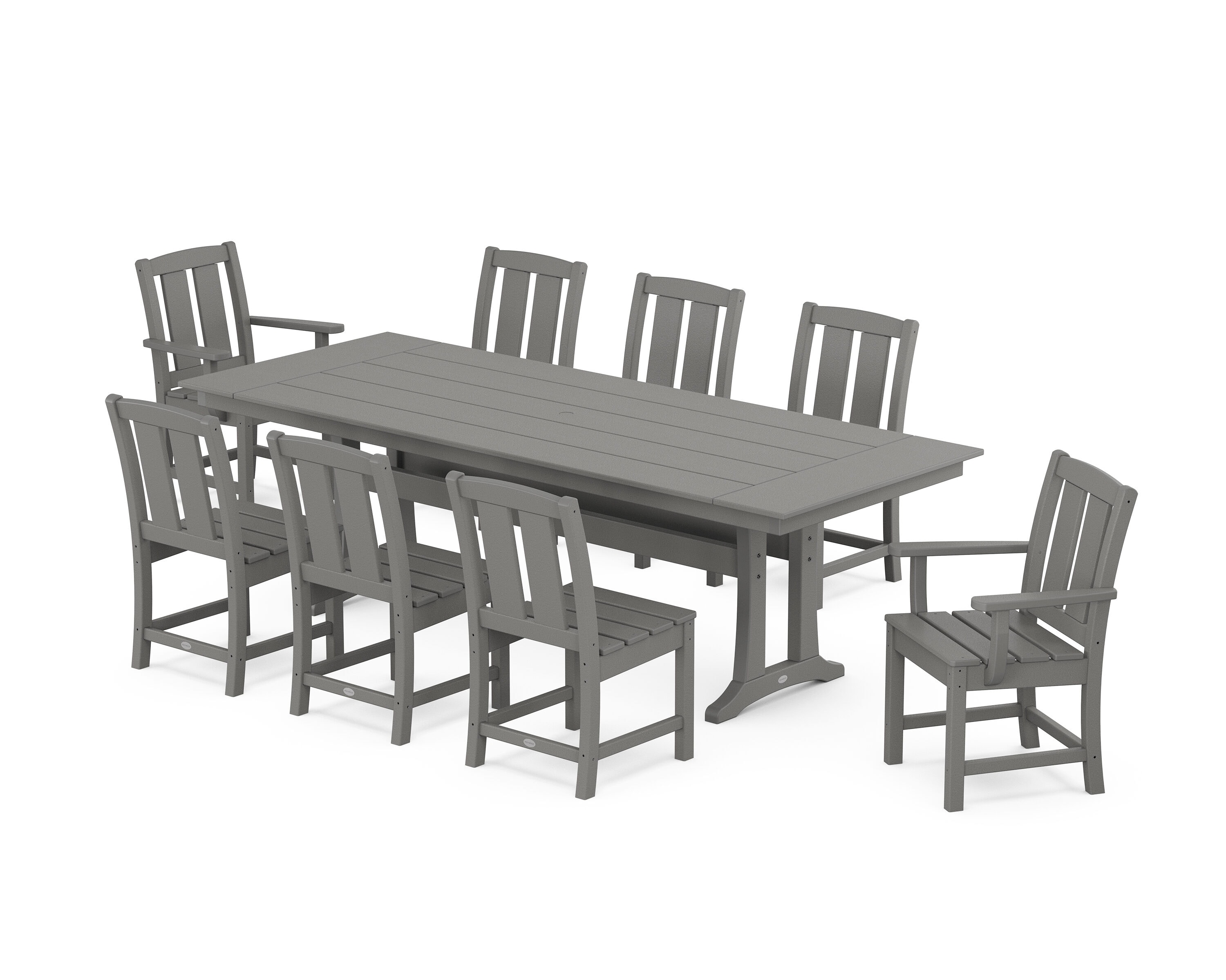POLYWOOD PWS2036-1-GY Mission 9 -Piece Slate Grey Patio Dining Set Plastic Rectangle Table with 8 Stationary Chairs