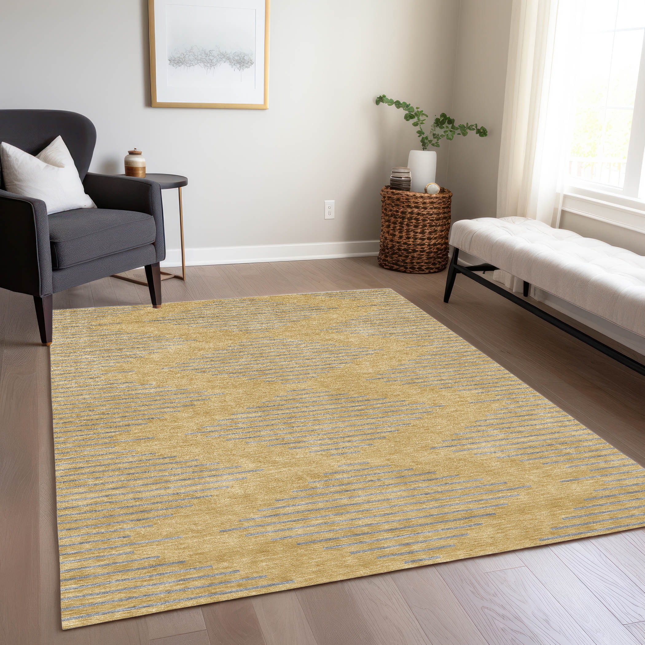 Addison Rugs ACN1017GO5X8 Chantille ACN1017GO 5 x 7 (ft) Polyester Gold Rectangular Indoor/Outdoor Geometric Machine washable Area rug