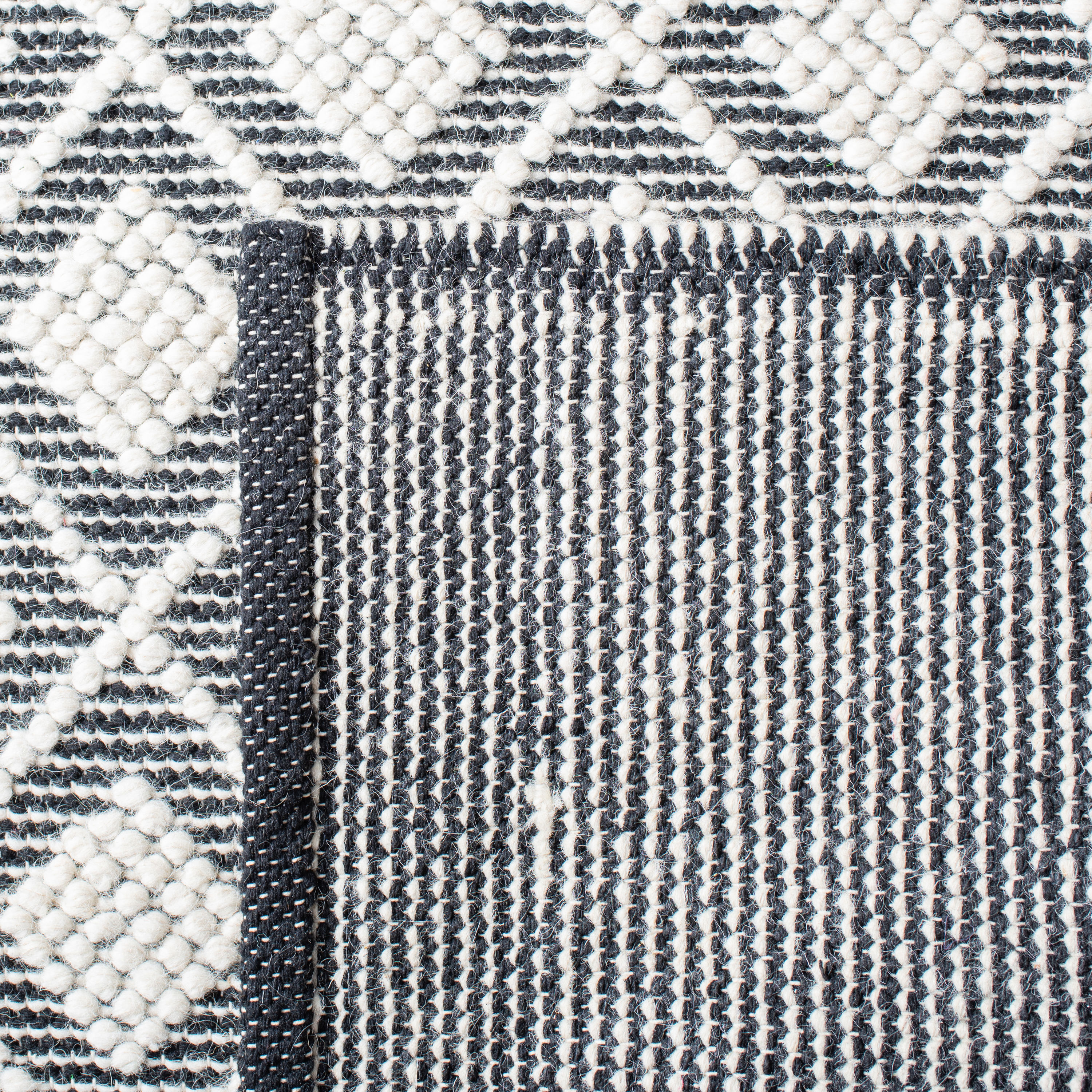 Handwoven Black and Ivory Braided Wool 6' Square Rug
