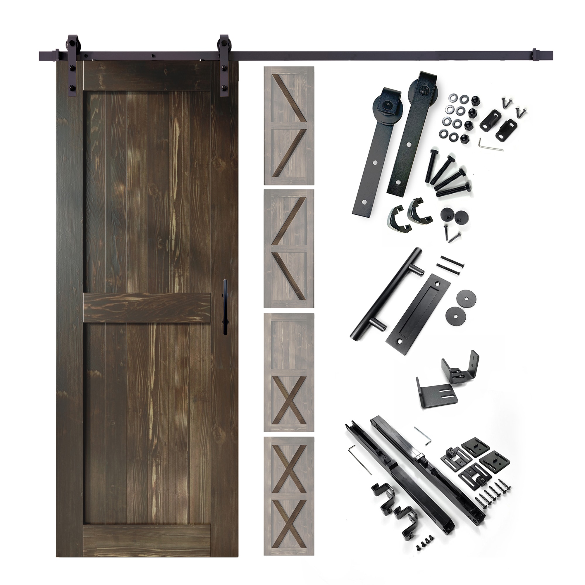 HOMACER YT1TGH066C-3280F-EB 32-in x 80-in Ebony Pine Wood Solid core Single Barn Door (Hardware Included)