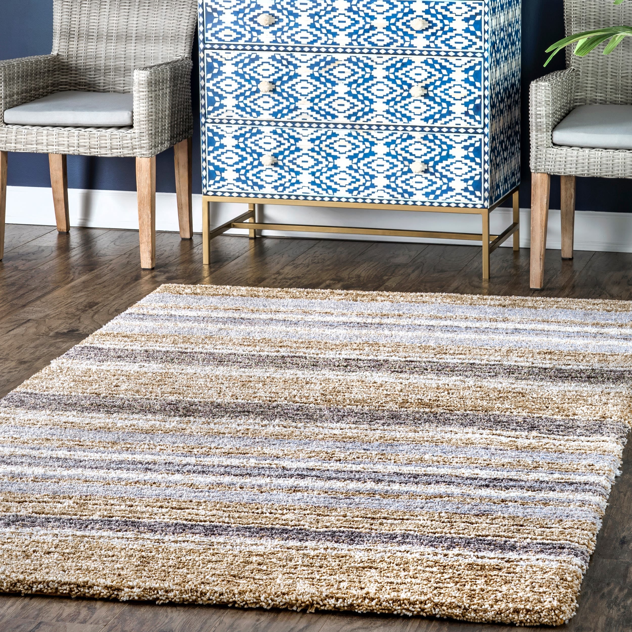 nuLOOM HJZOM1K-9012 Zoomy 9 x 12 (ft) Tufted Polyester Denim Rectangular Indoor Stripe Area rug