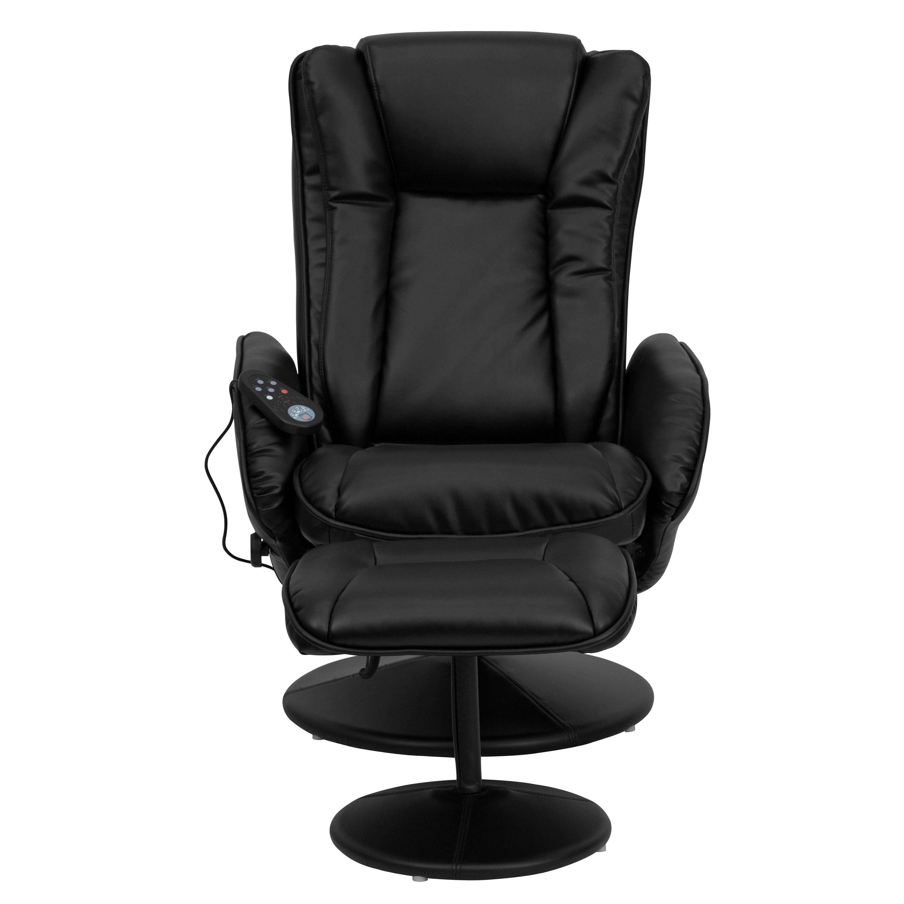 Black Leather Swivel Recliner with Ottoman and Massage