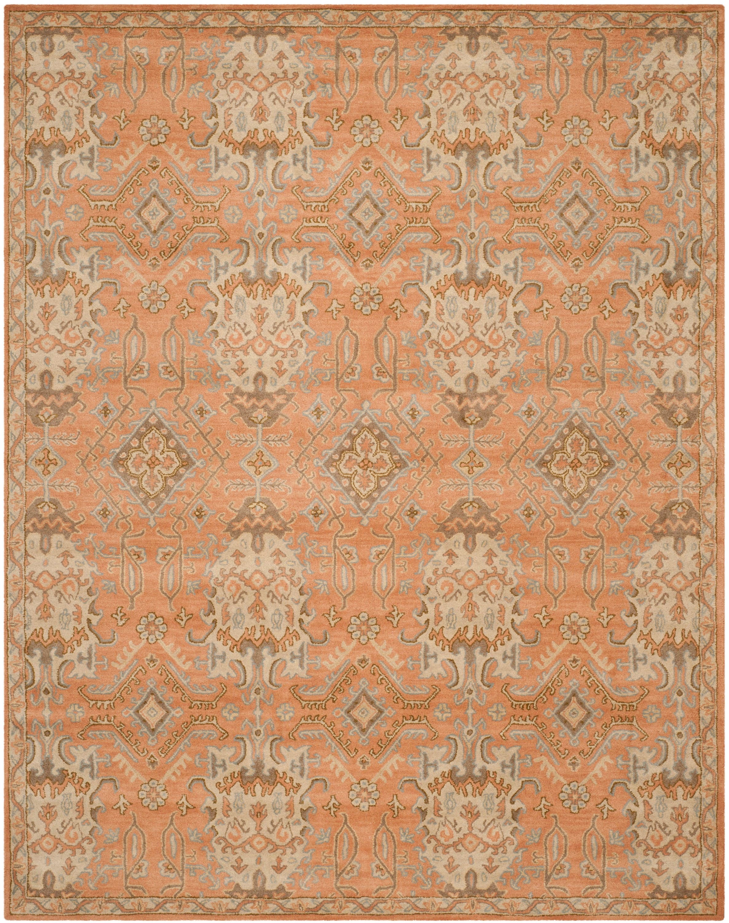 Handmade Terracotta Floral Wool Area Rug, 8'9" x 12'