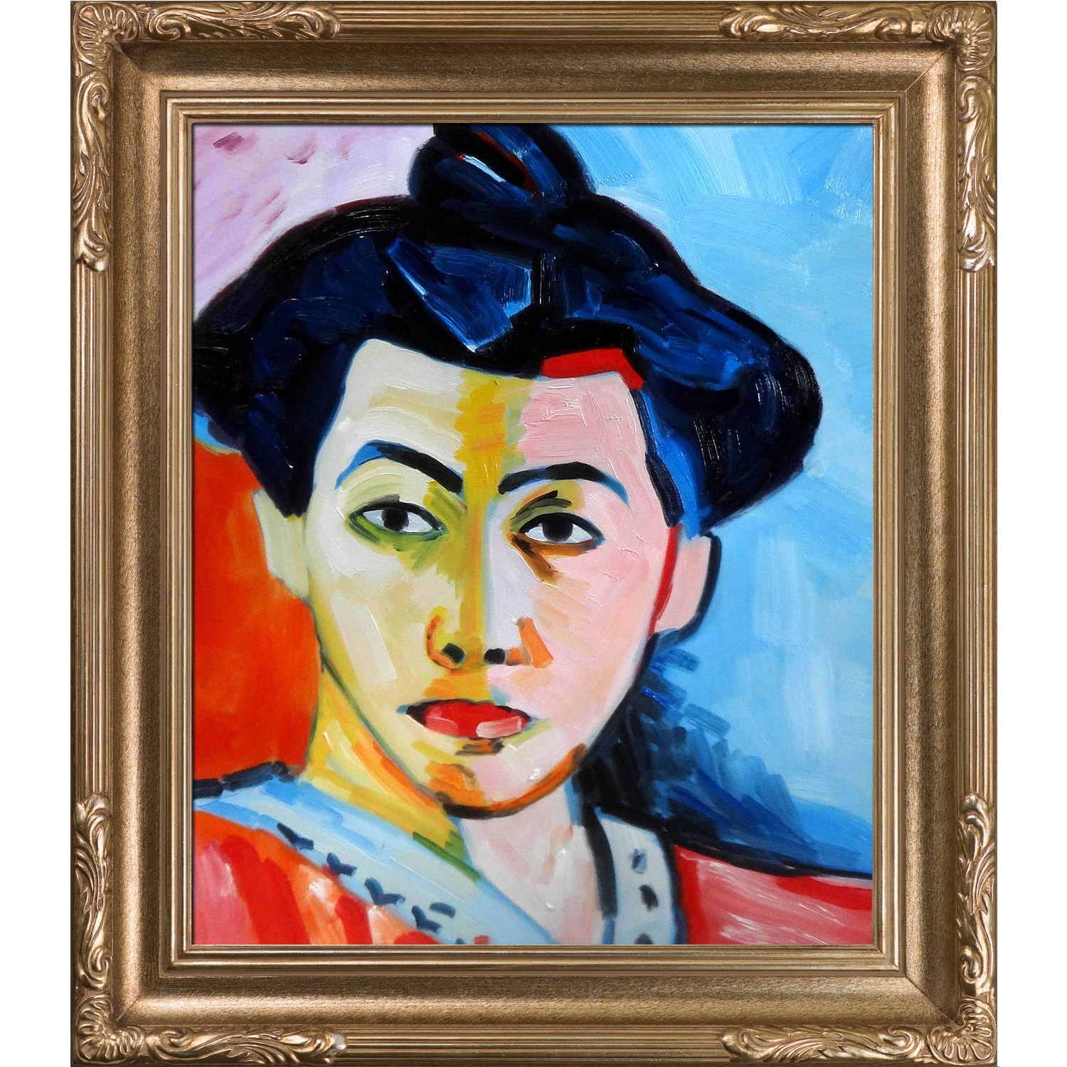 La Pastiche 688576269115 The Green Stripe Henri Matisse Dark Champagne Wood Framed 27-Inches H x 31-Inches W People Canvas Hand-Painted Painting