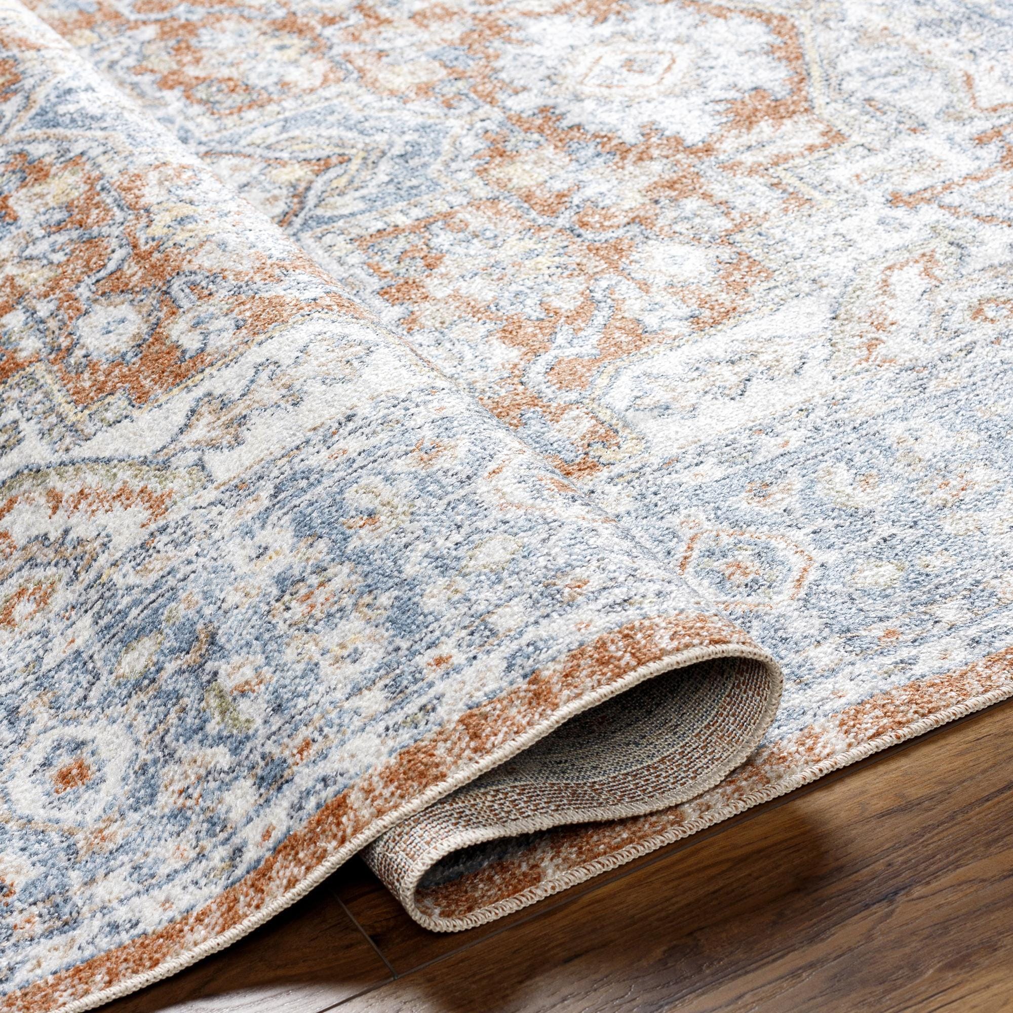 Blue Rectangular Synthetic Easy Care Washable Rug