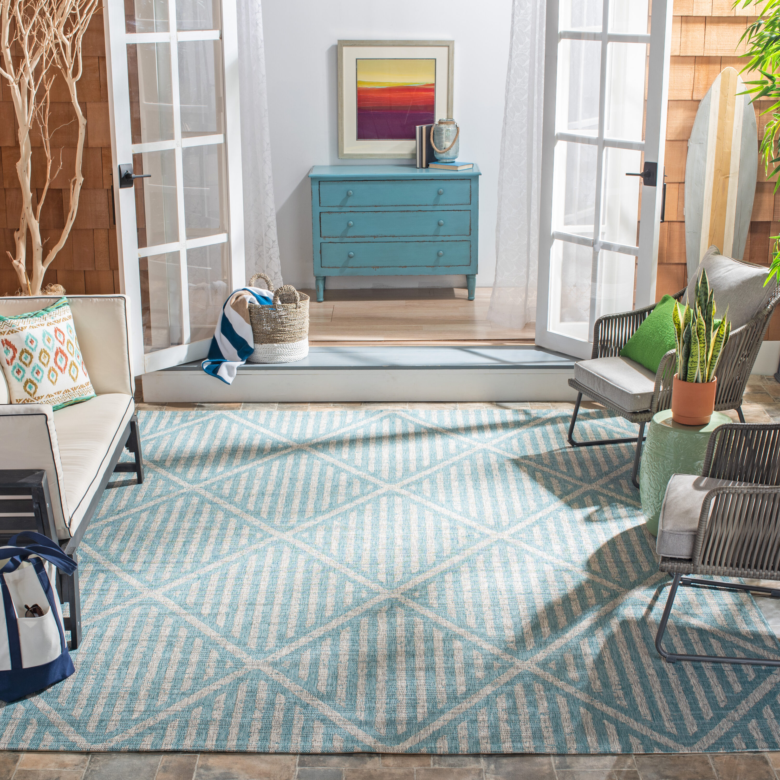 Courtyard Cy8392-37121 Aqua Grey 8 X 10 Rectangular Area Rug