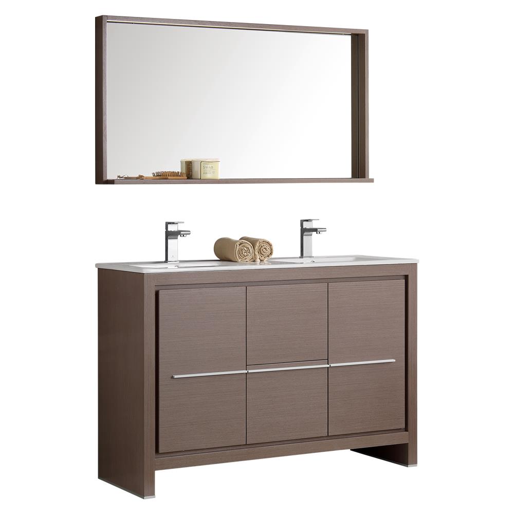 Fresca FVN8148GO-D Allier 48-in Gray Oak Double sink Bathroom Vanity with White Ceramic Top (Mirror Included)