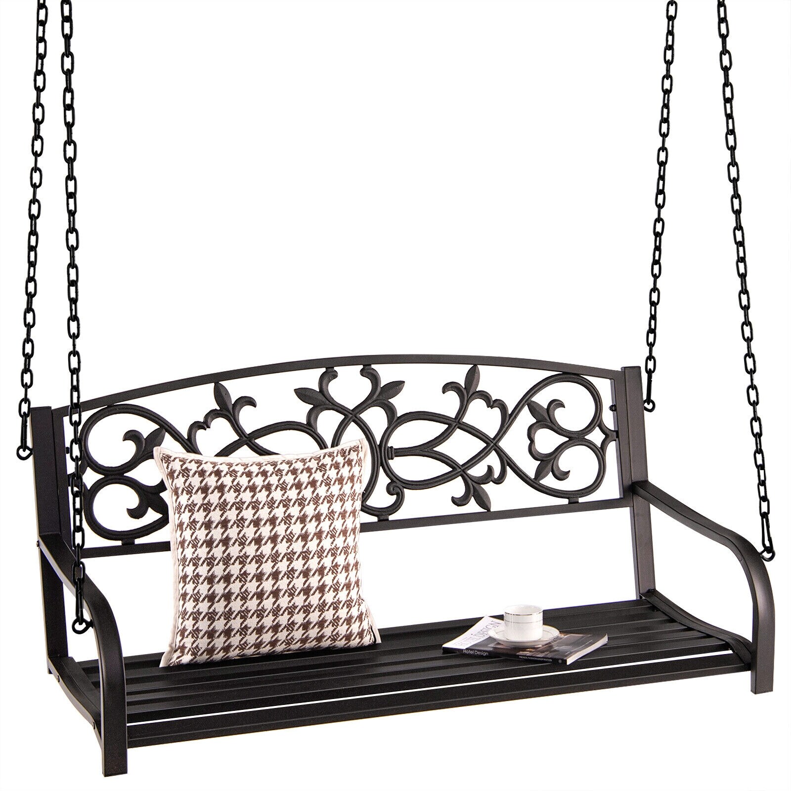 Forclover HBV-0184BN Porch Swings 2 -person Brown Steel Outdoor Swing