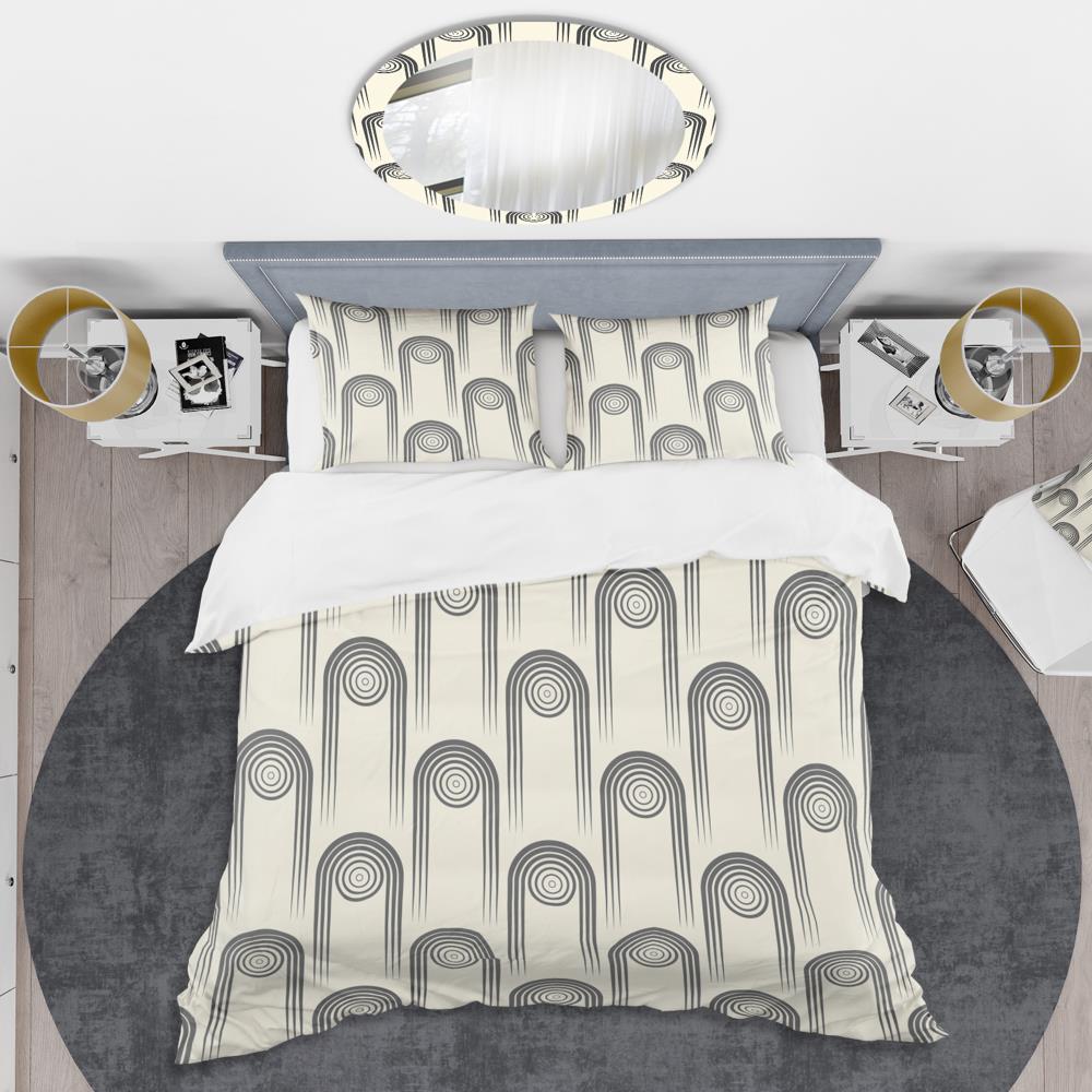 Twin Beige and Gray Geometric Microfiber Duvet Cover Set