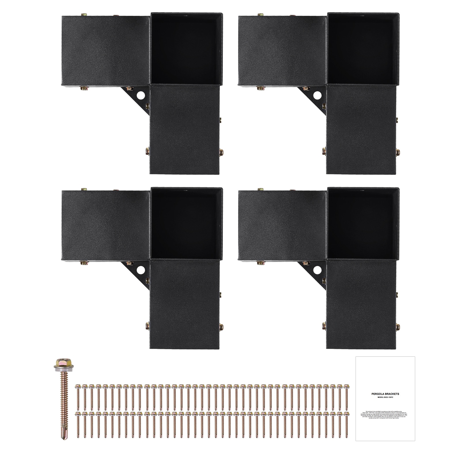 Mecale 4x4-in 4-Piece 3-Way Carbon Steel Pergola Post Bracket Kit with Sunshade Sail Holes and Screws Black