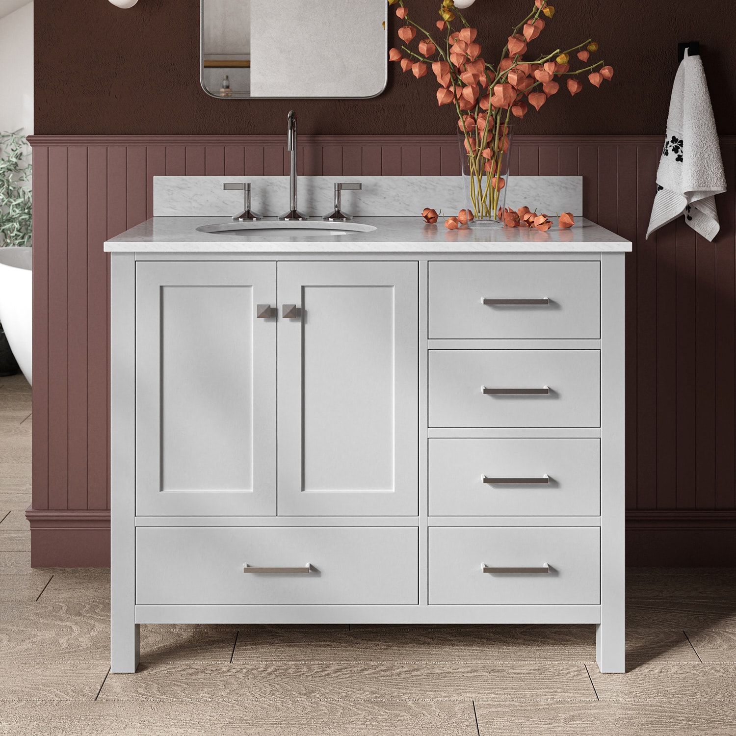ARIEL A043SLCW2OVOGRY Cambridge 43-in Gray Undermount Single sink Bathroom Vanity with 0.75" Carrara White Marble Natural marble Top