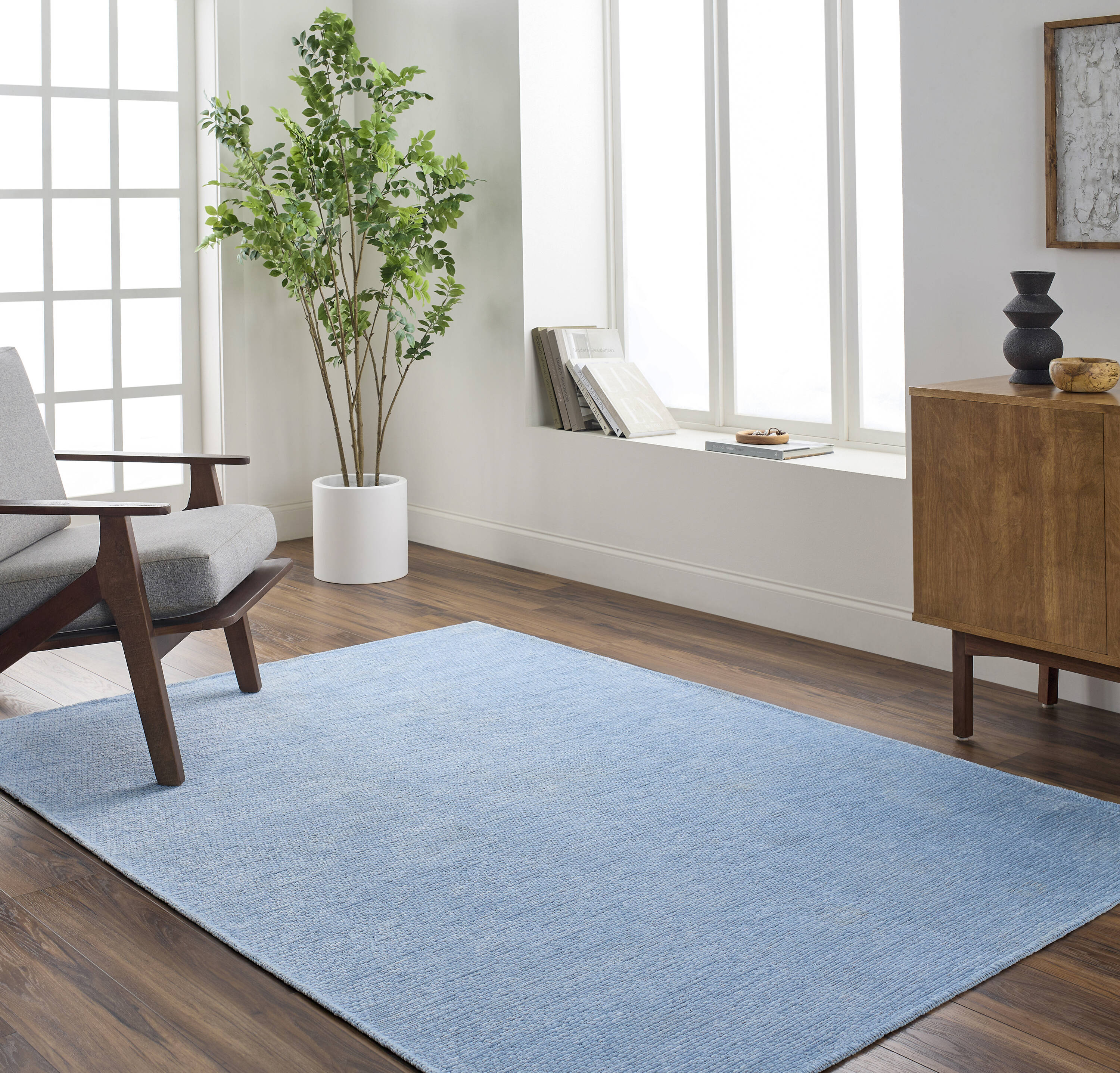 Livabliss QBC2304-537 Quebec 5 x 7 (ft) Polyester Pale Blue Rectangular Indoor Solid Mid-Century Modern Machine washable Area rug