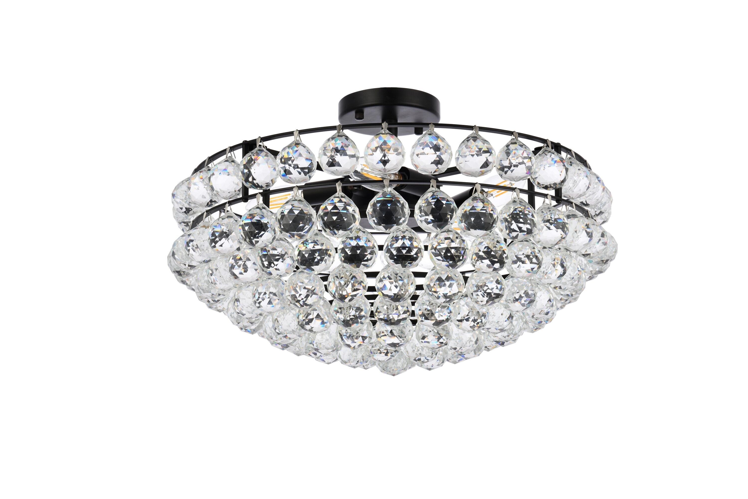Savannah 20" Black Iron Flush Mount with Clear Crystal Trim