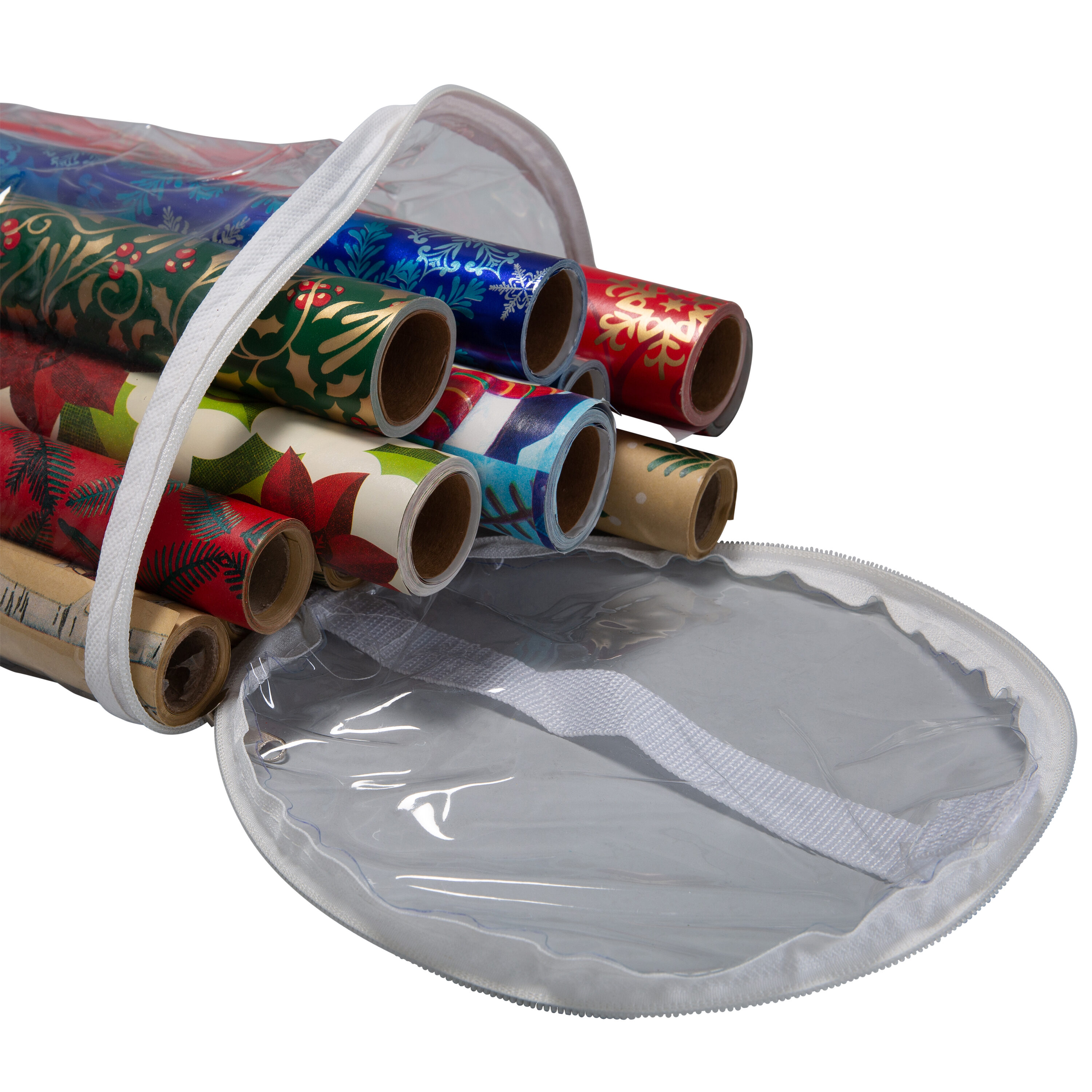 CLEAR GIFT WRAP STORAGE BAG ORGANISER CHRISTMAS CYLINDER STORAGE WRAPPING  PAPER
