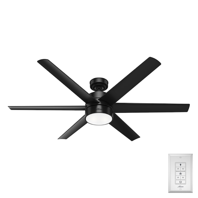 Hunter Solaria 60 In Matte Black Led Indoor Outdoor Ceiling Fan With Light Wall Mounted Remote 6 Blade The Fans Department At Com - 60 Black Outdoor Ceiling Fan With Light