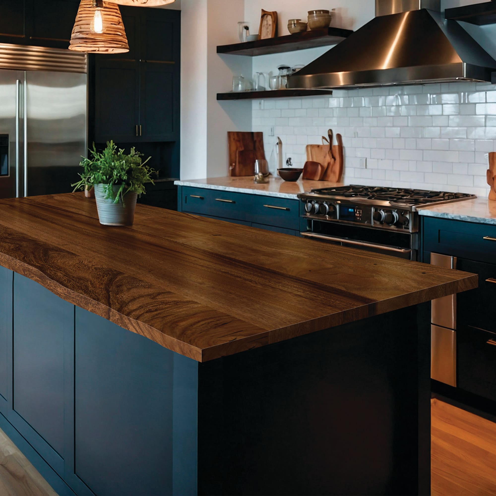 WonderLand SAMAN-LE-50X25X38MMF Saman Finished 4-ft x 25-in x 1.5-in Natural Saman Wood Butcher block Live Edge Countertop