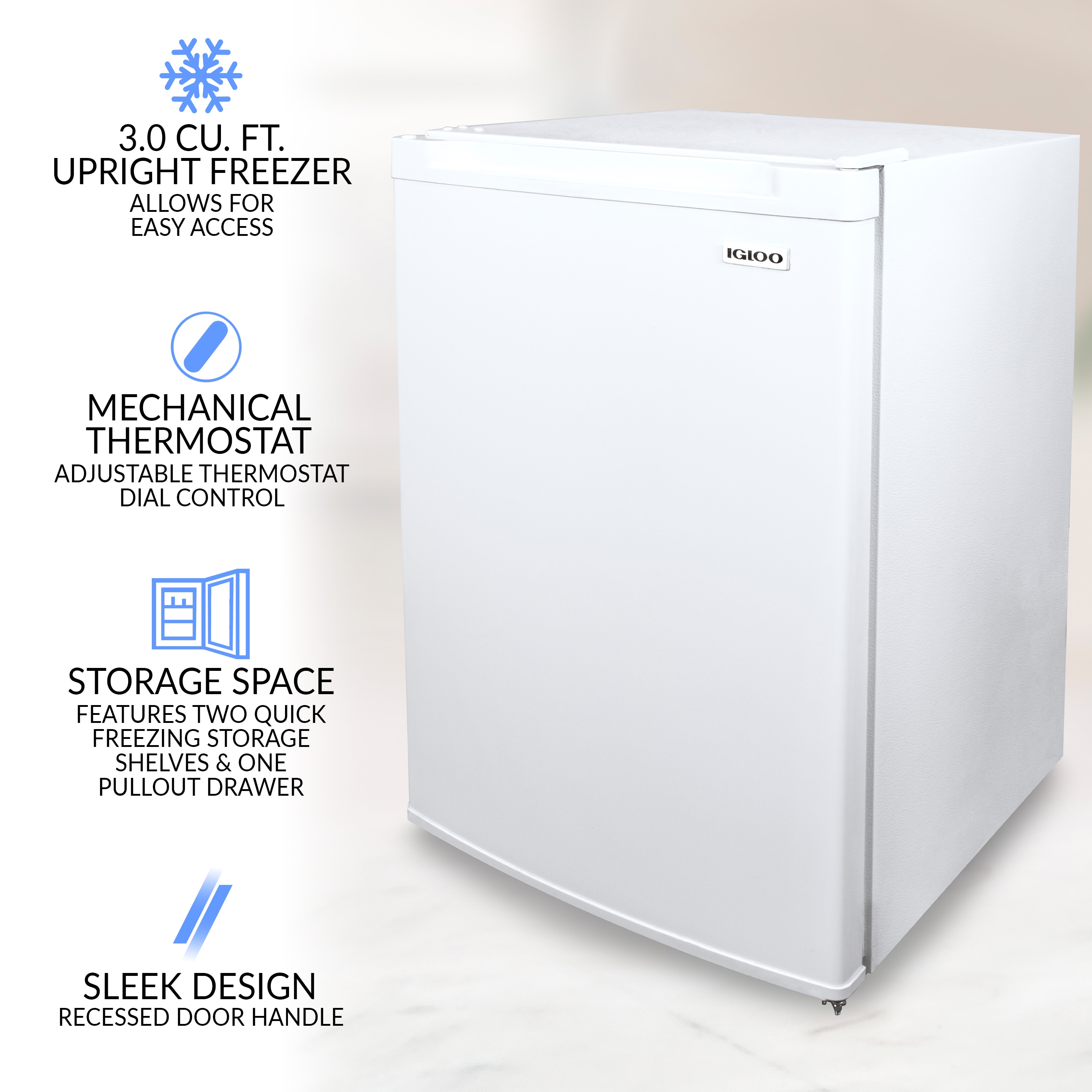  Igloo 3.5 Cu. Ft. Chest Freezer with Removable Basket and Front  Defrost Water Drain, Small Deep Freezer Perfect for Homes, Garages, and  RVs, White : Appliances