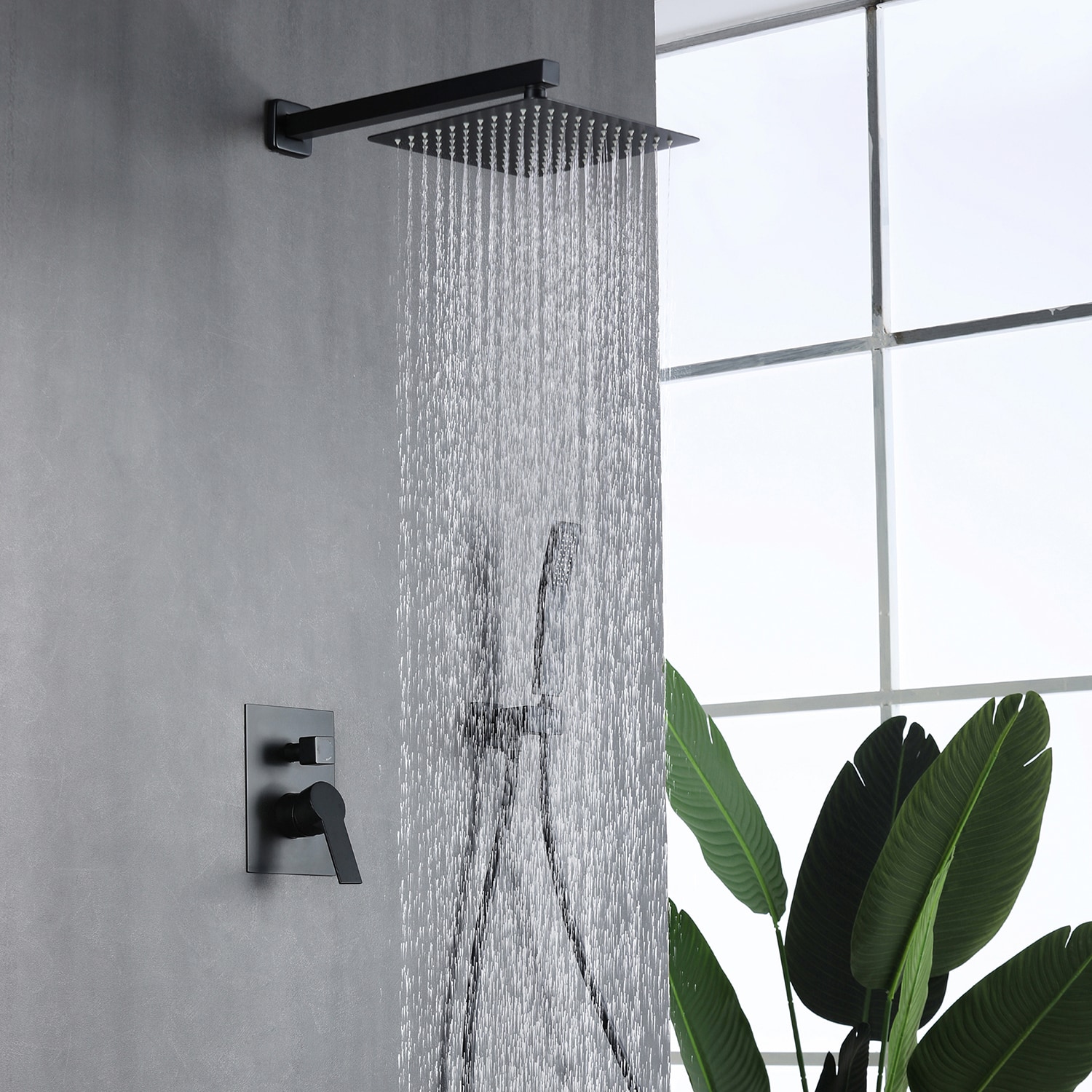 Cobbe Black 10-in Waterfall Dual Head Built-In Shower Faucet System ...