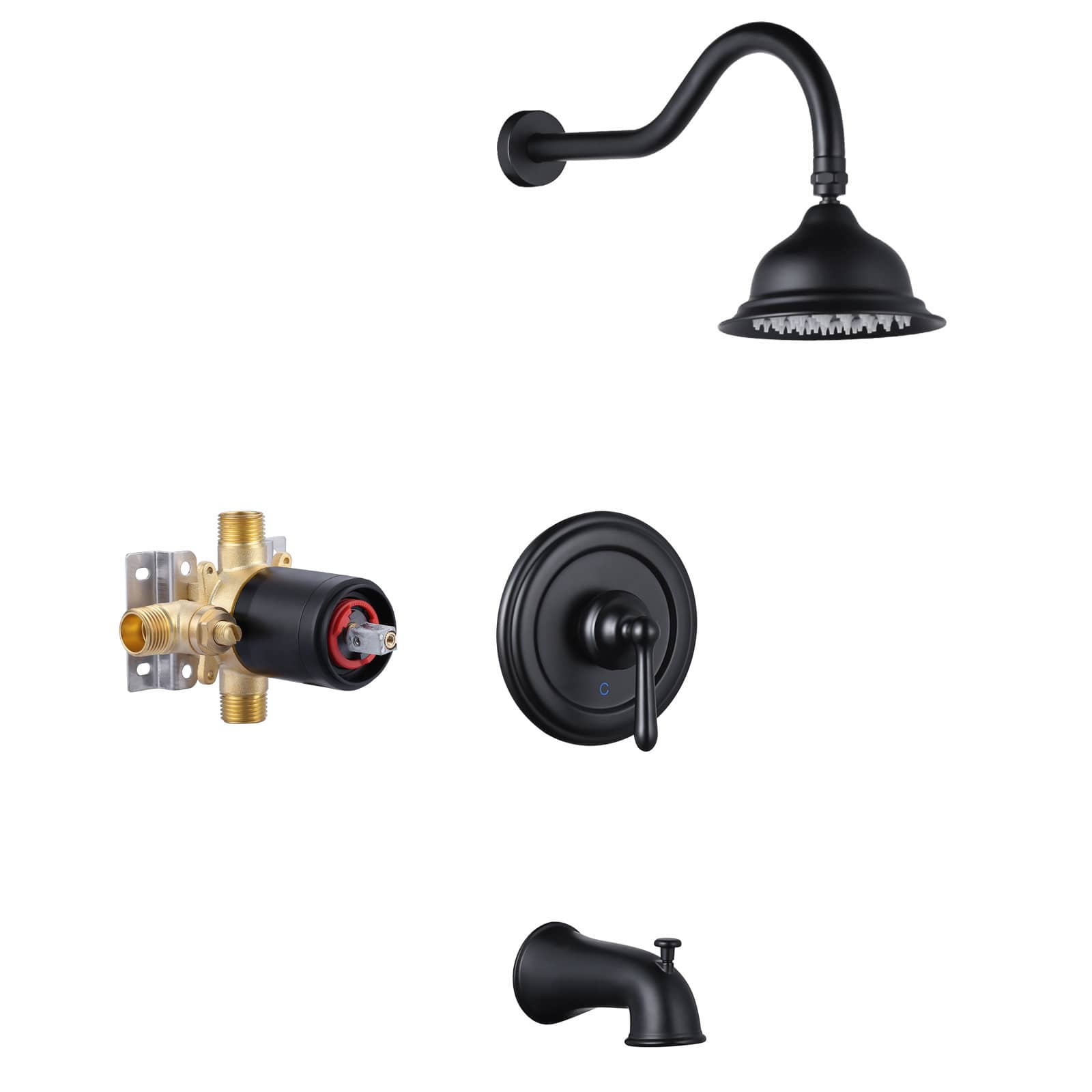 ALEASHA Single Handle 1-Spray Tub and Shower Faucet 1.8 GPM with Pressure Balance Brass Rough-in Valve in Matte Black