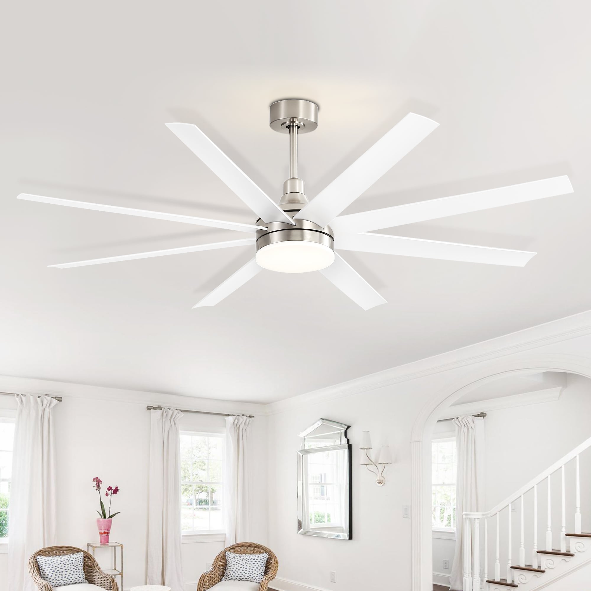 65-in Satin Nickel with Abs Blades Color-changing Indoor/Outdoor Ceiling Fan with Light and Remote (8-Blade) | - Breezary 23012-SN