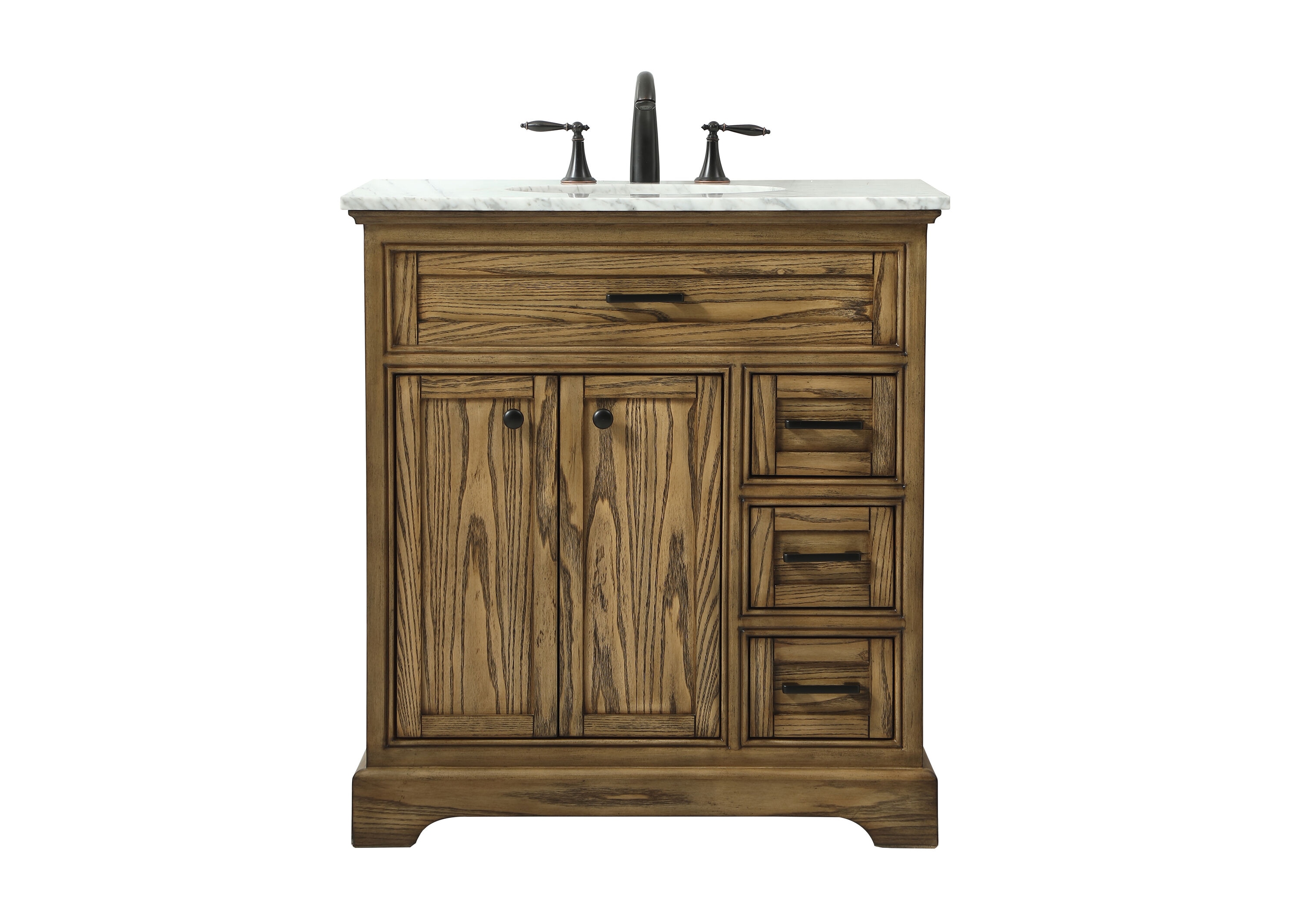Elegant Decor HF45096DW Home Furnishing 32-in Driftwood Single sink Bathroom Vanity with CarraraWhite Marble Top