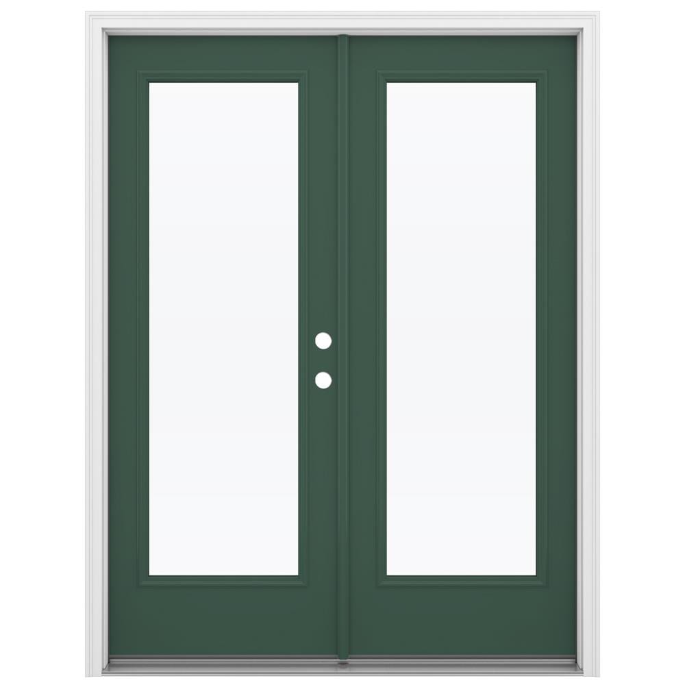 JELD-WEN LOWOLJW238700053 60-in x 80-in x 4-9/16-in Jamb Low-E Clear glass , Flower Sprout Steel Left-hand inswing French Double Patio Door Brickmould Included