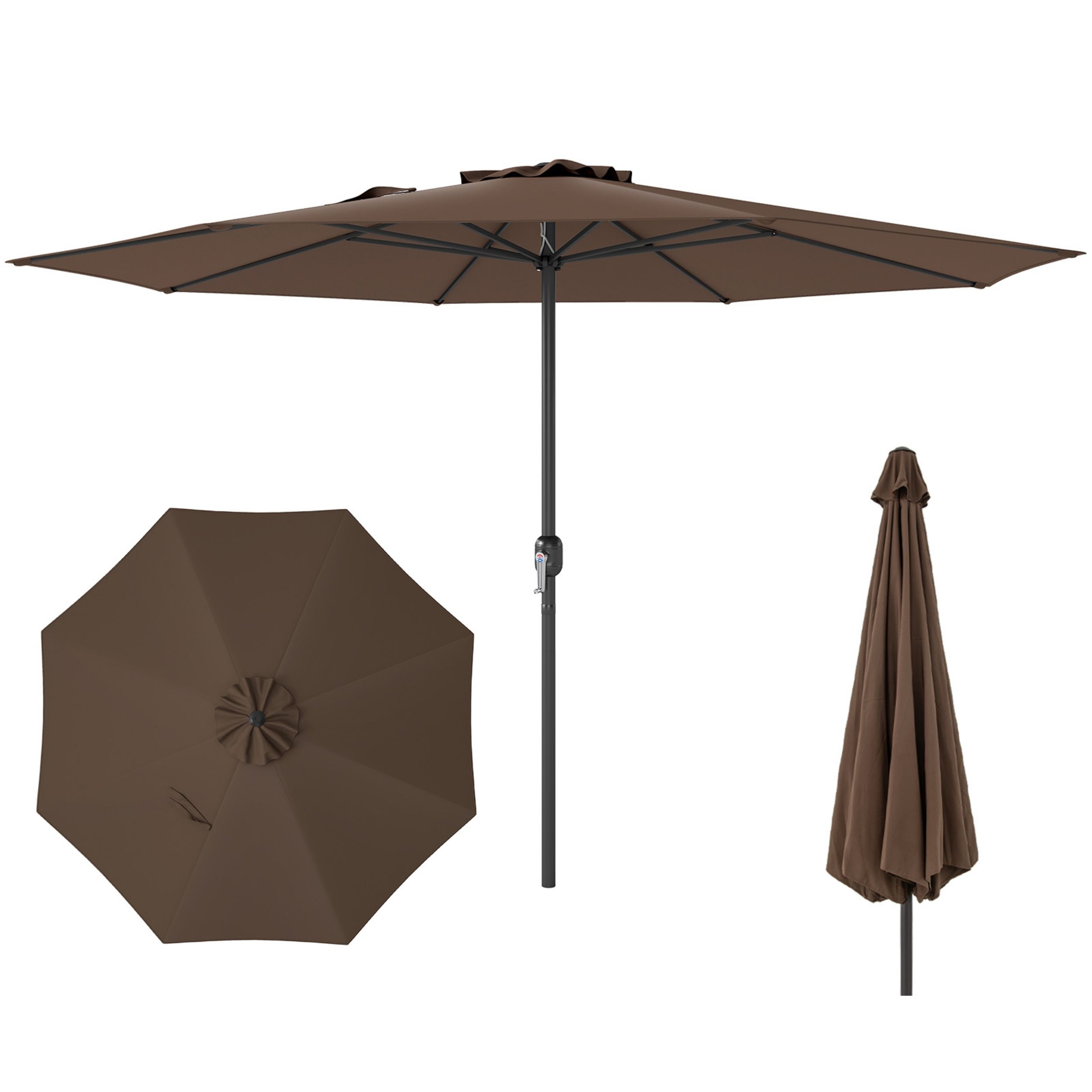 WELLFOR TDZ10213PT 12-ft Steel Brown No-tilt Market Patio Umbrella