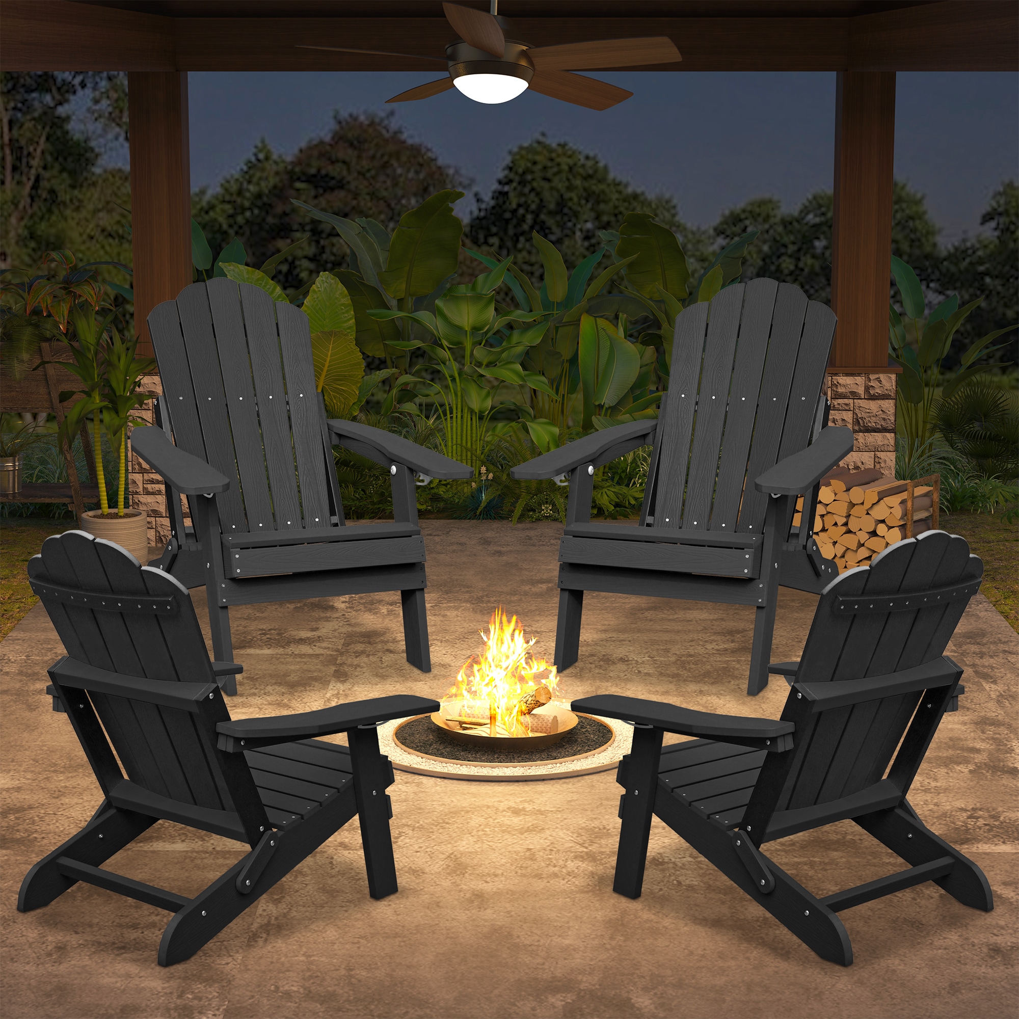 Clihome Outdoor Chair Black Plastic Frame Stationary Adirondack