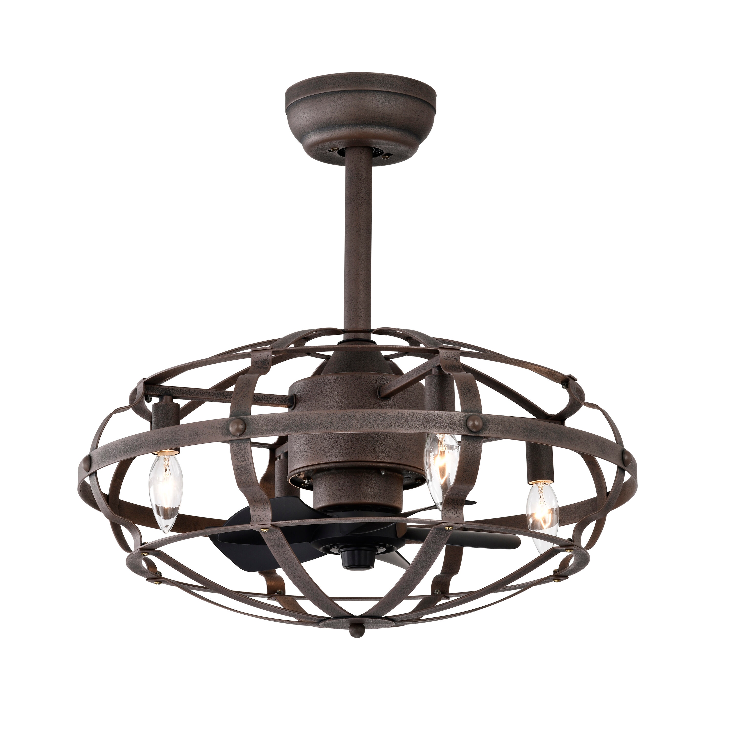 Yardreeze DJDO2615 20.63-Inches Copper with ABS Blades Indoor/Outdoor Downrod mount Fandelier Ceiling Fan and Remote ( 5 -Blade)