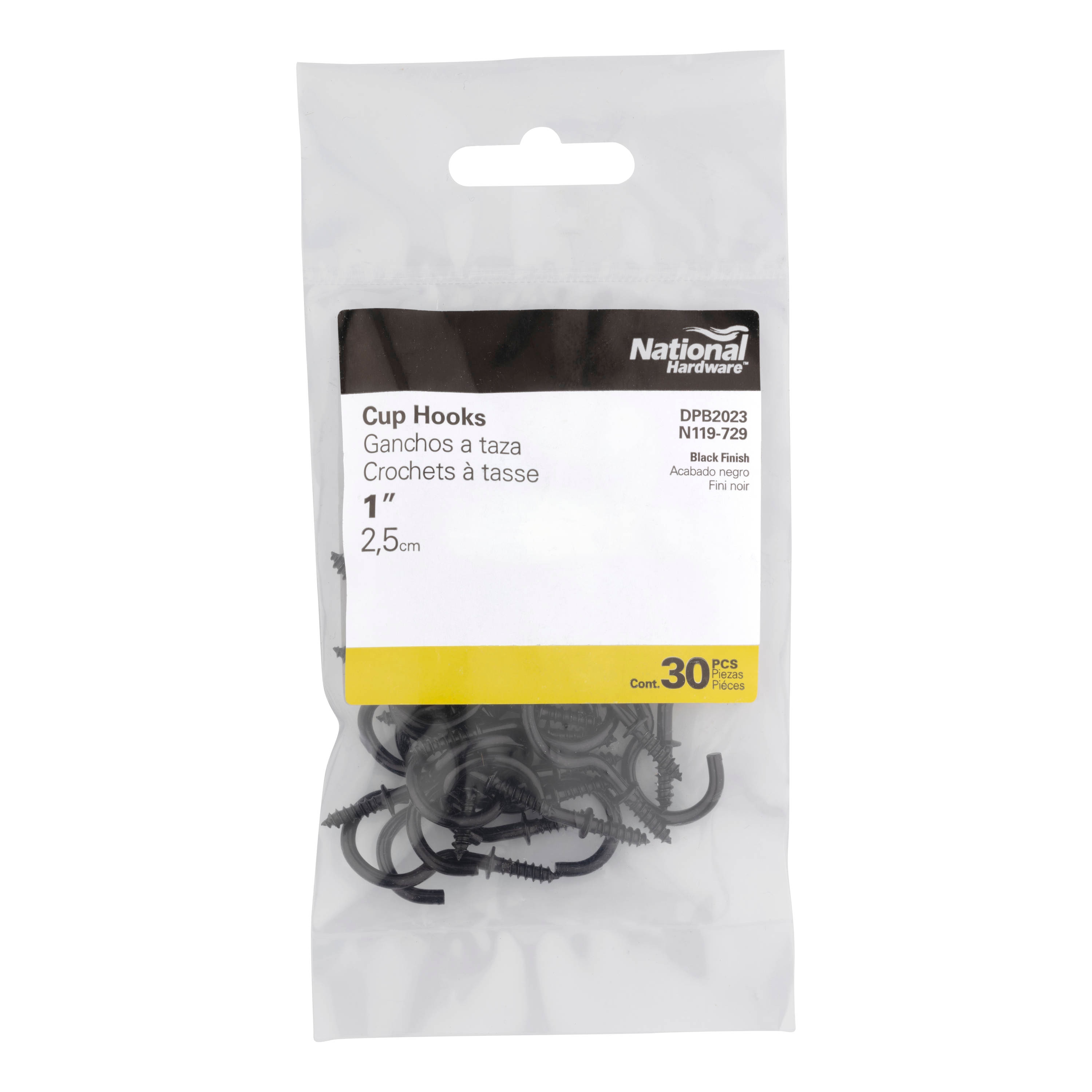 National Hardware 0.98-in Black Steel Cup Hook (30-Pack) in the Hooks  department at