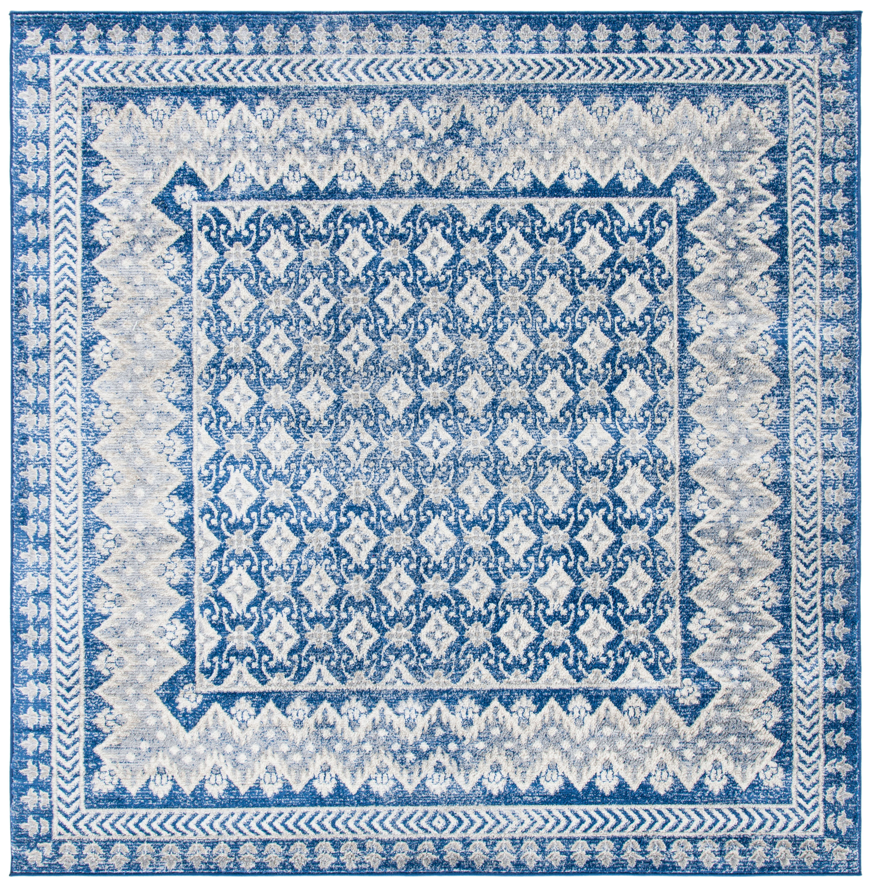Safavieh BNT899N-7SQ Brentwood Gusta 7 x 7 (ft) Loomed Polypropylene Navy/Beige Square Indoor Distressed/Overdyed Vintage Area rug
