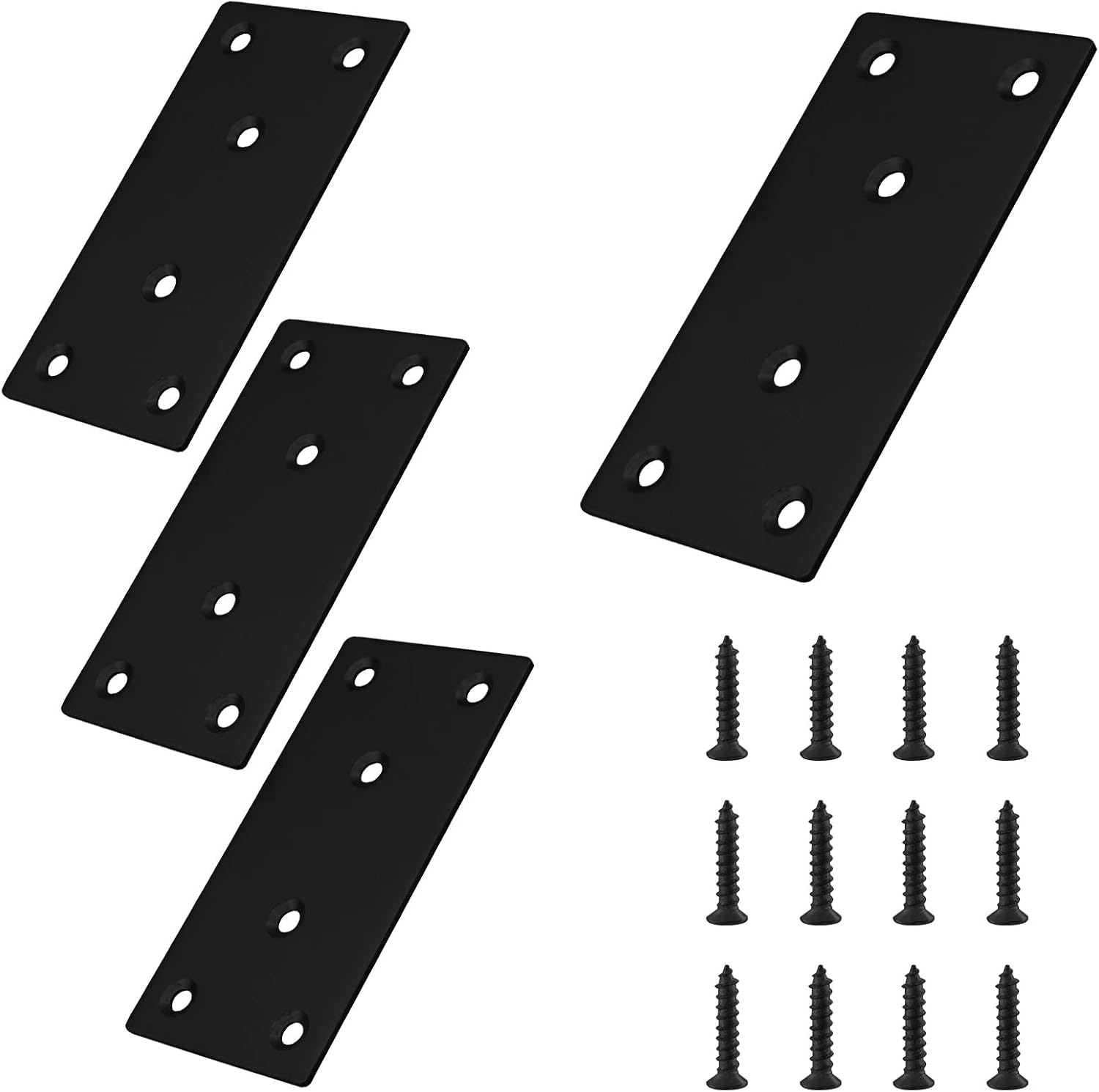 Etokfoks  4 x 2 in Stainless Steel Flat Straight Brace Mending Plate Bracket Black 4 Pack for Furniture